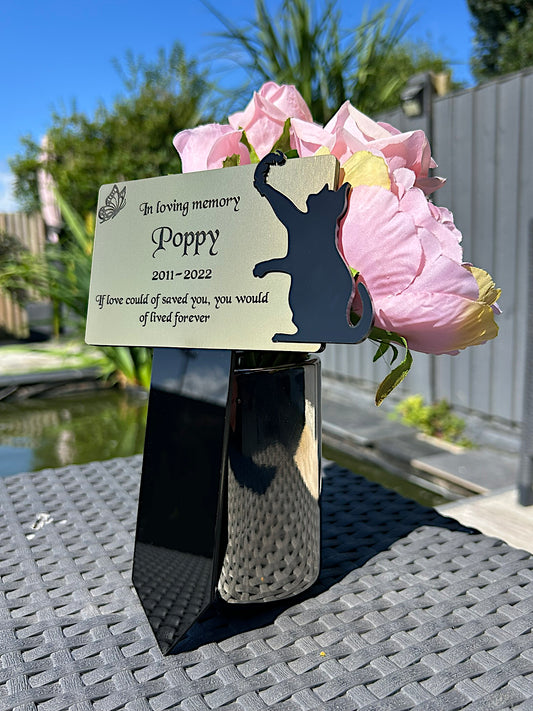 Pet Memorial Plaque, Personalised Outside Grave Cat Feather, Garden Marker Plaque Gift