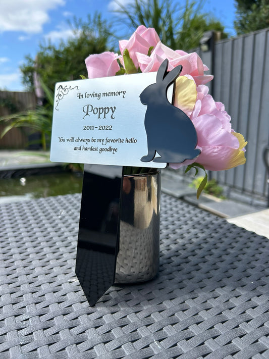 Pet Memorial Plaque, Personalised Outside Grave Bunny Rabbit, Garden Marker Plaque Gift Silver