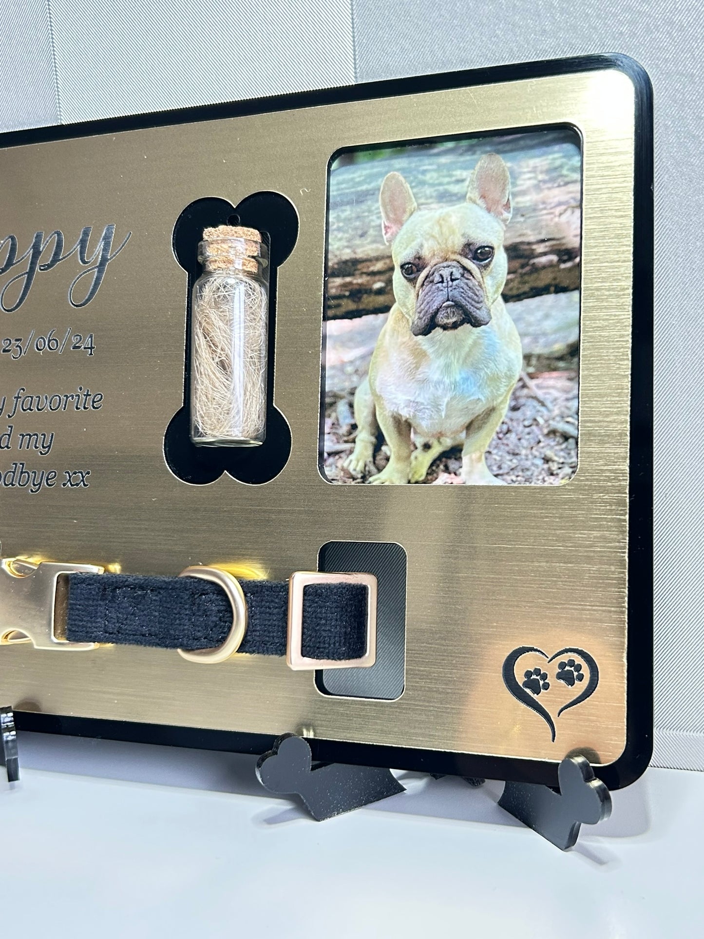 Pet Memorial Plaque, Pet fur Keepsake, Cat Memorial Collar Frame With Photo Gold