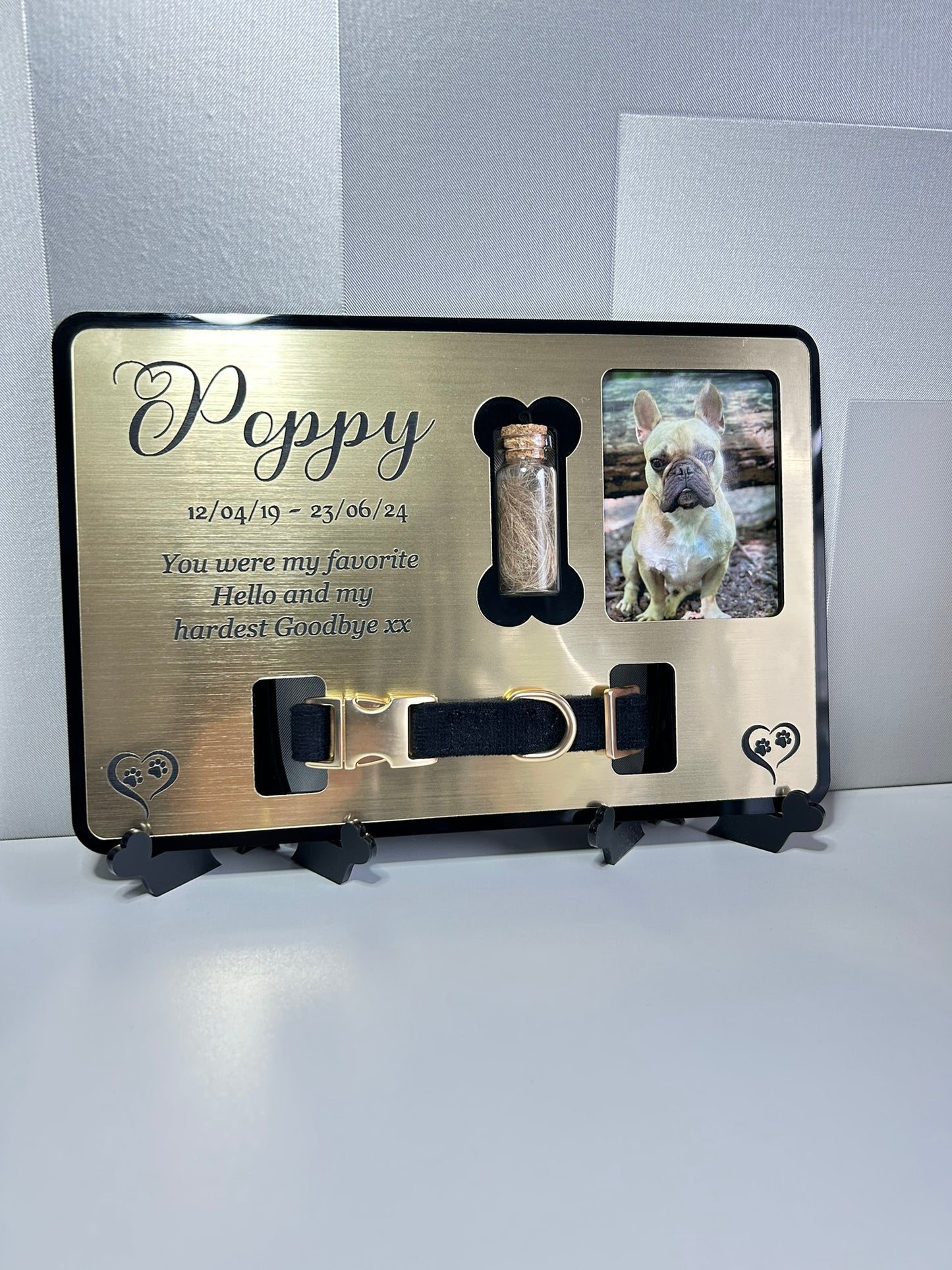 Pet Memorial Plaque, Pet fur Keepsake, Cat Memorial Collar Frame With Photo Gold