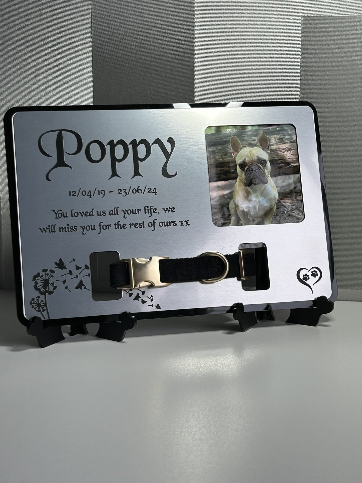 Pet Memorial Plaque, Pet fur Keepsake, Dog Memorial Collar Frame With Photo Silver