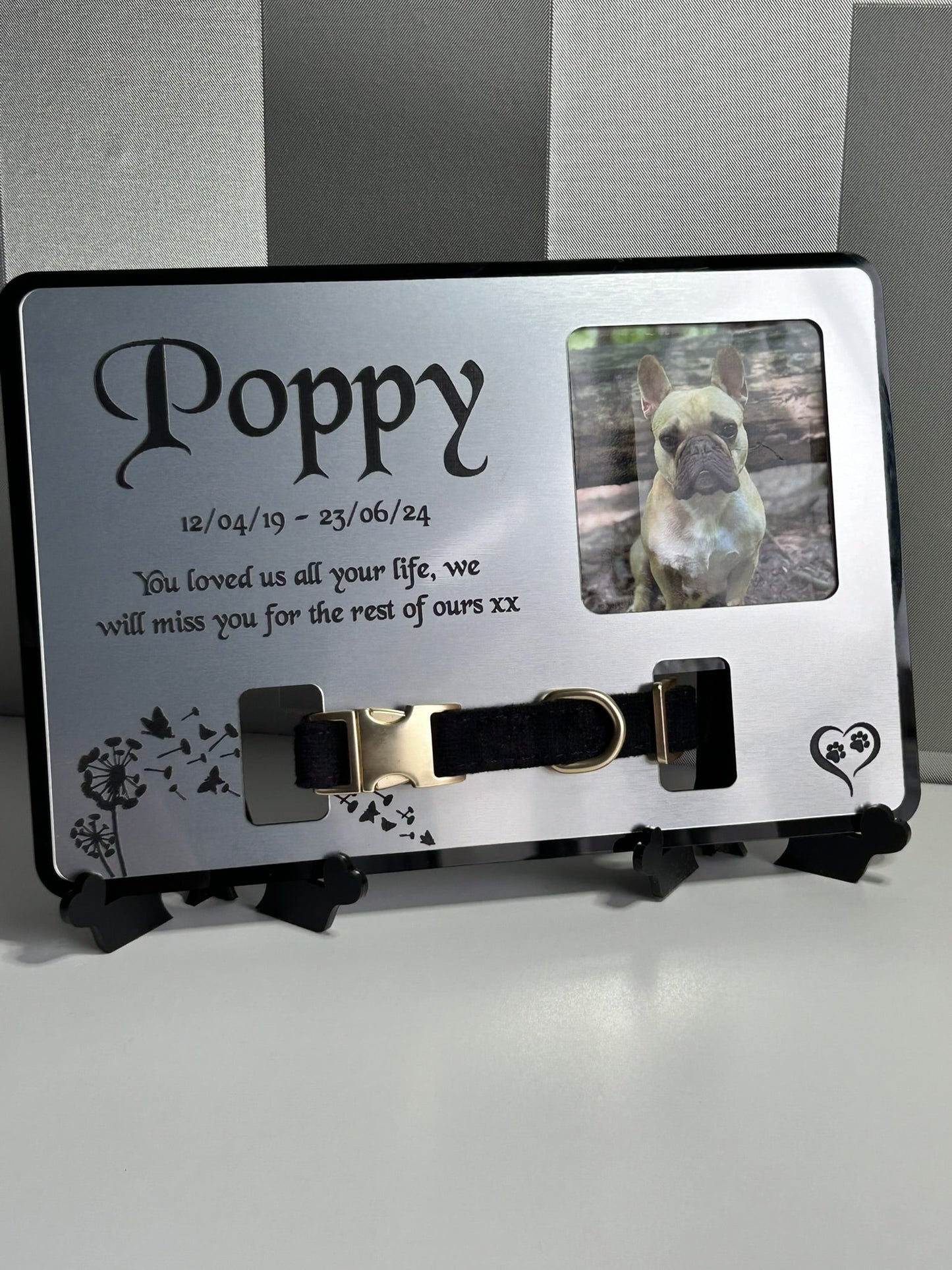 Pet Memorial Plaque, Pet fur Keepsake, Dog Memorial Collar Frame With Photo Silver