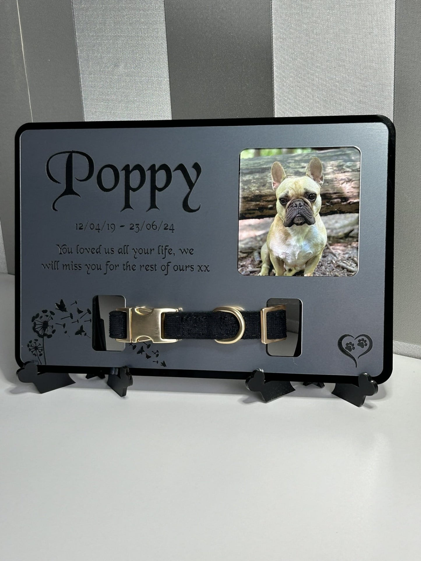 Pet Memorial Plaque, Pet fur Keepsake, Dog Memorial Collar Frame With Photo Silver