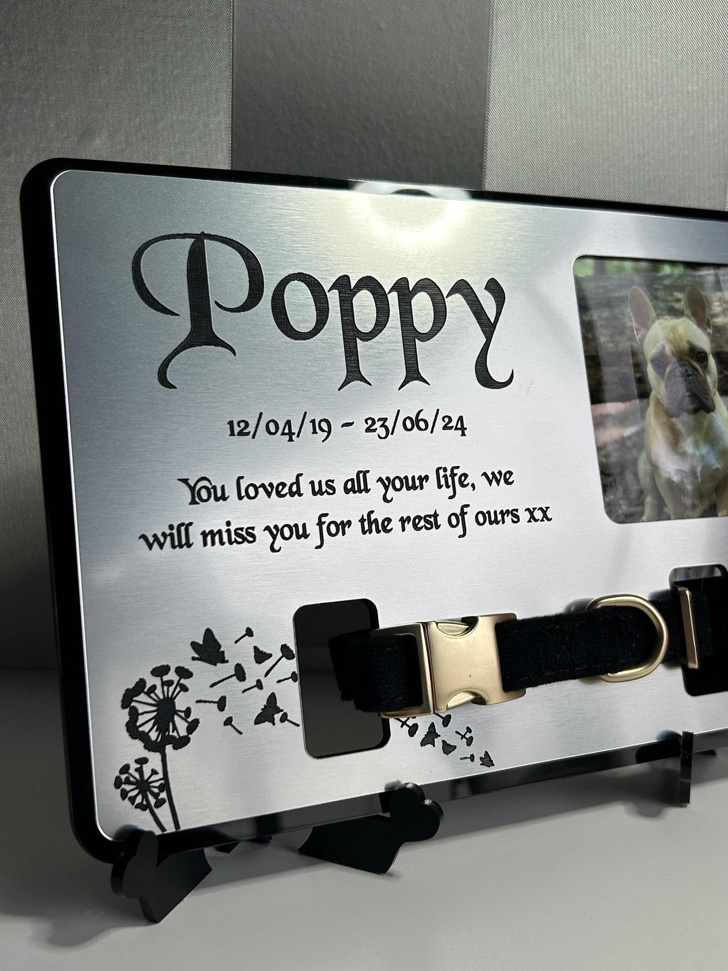 Pet Memorial Plaque, Pet fur Keepsake, Dog Memorial Collar Frame With Photo Silver