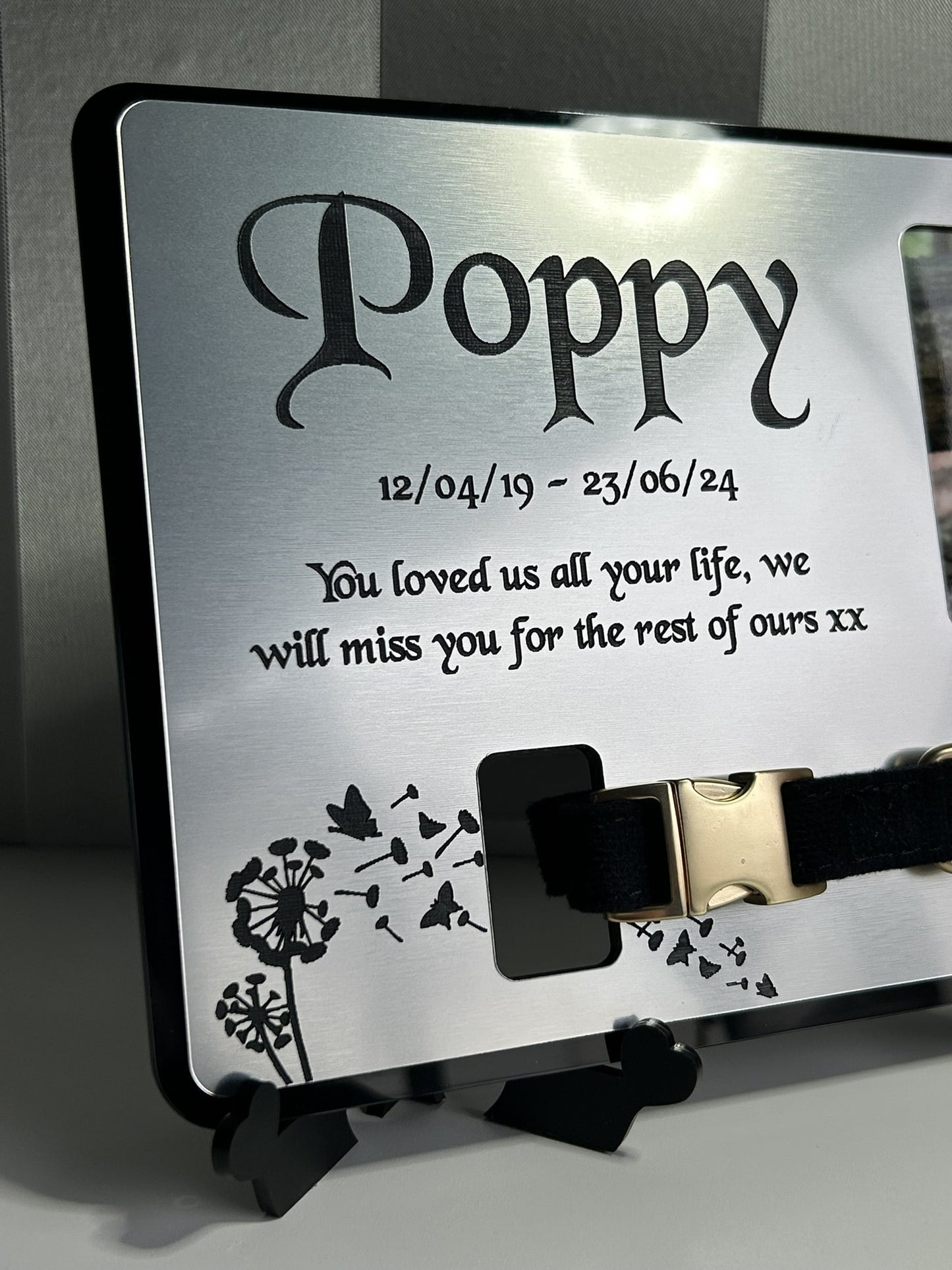 Pet Memorial Plaque, Pet fur Keepsake, Dog Memorial Collar Frame With Photo Silver