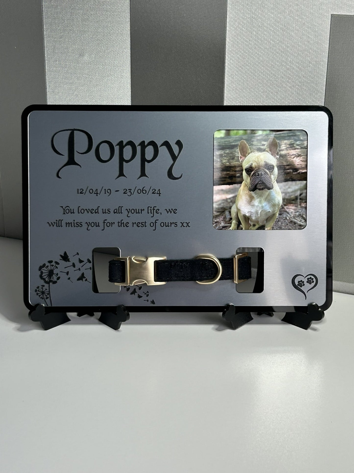 Pet Memorial Plaque, Pet fur Keepsake, Dog Memorial Collar Frame With Photo Silver