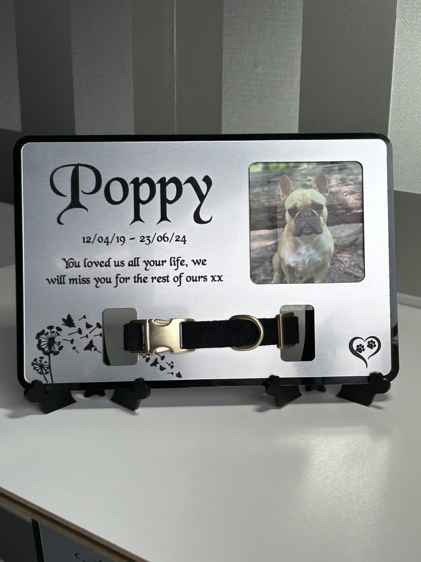Pet Memorial Plaque, Pet fur Keepsake, Dog Memorial Collar Frame With Photo Silver