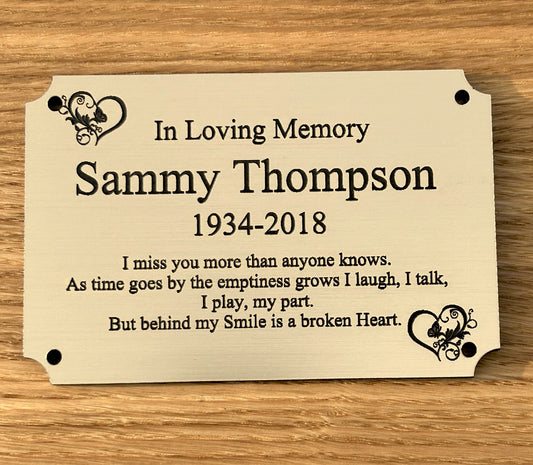 Personalised Memorial Plaque, 6x4 Engraved Bench Plaques, Engraved Tree Sign, Gold, Weatherproof, Grave, Inverse