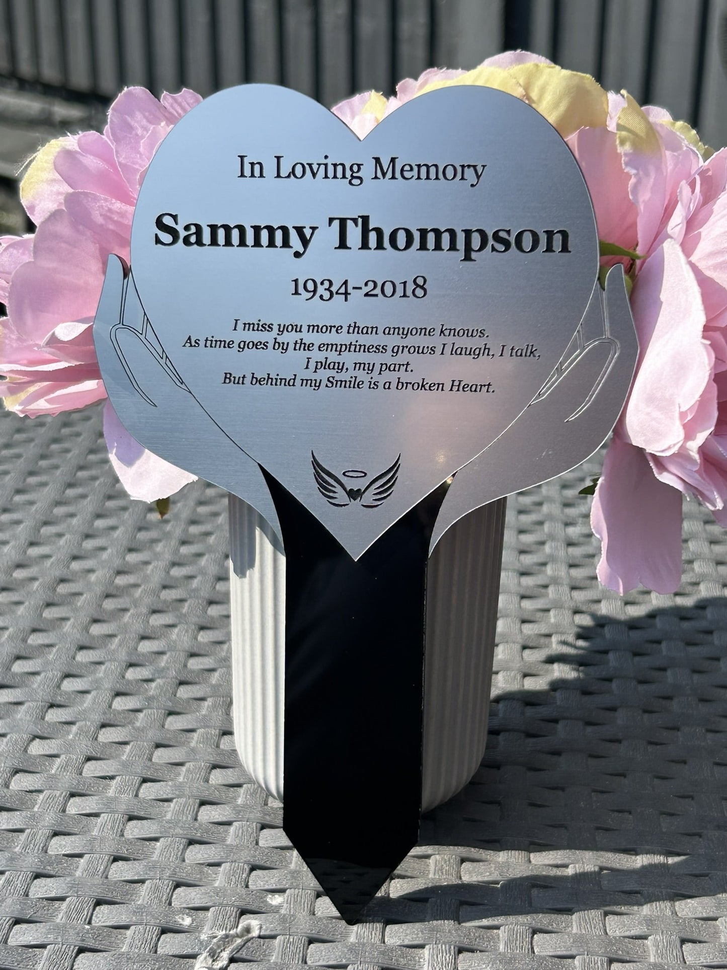 Memorial Plaque, Garden Outdoors Plaques, Remembrance Sign, Graver marker, Dad, Father, Mum, Silver