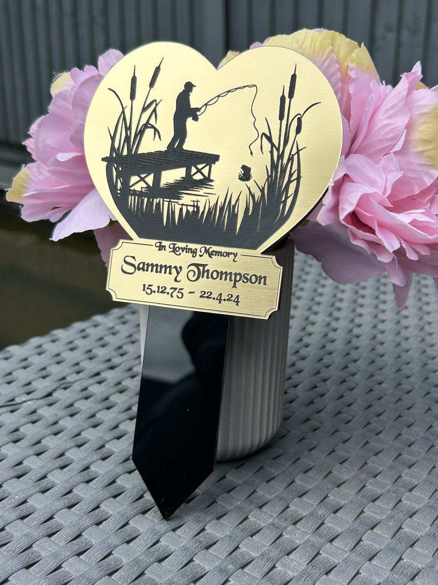 Memorial Plaque, Fishing Plaques, Remembrance Sign, Graver marker, Dad, Father, Mum, Pets, Heart, Silver