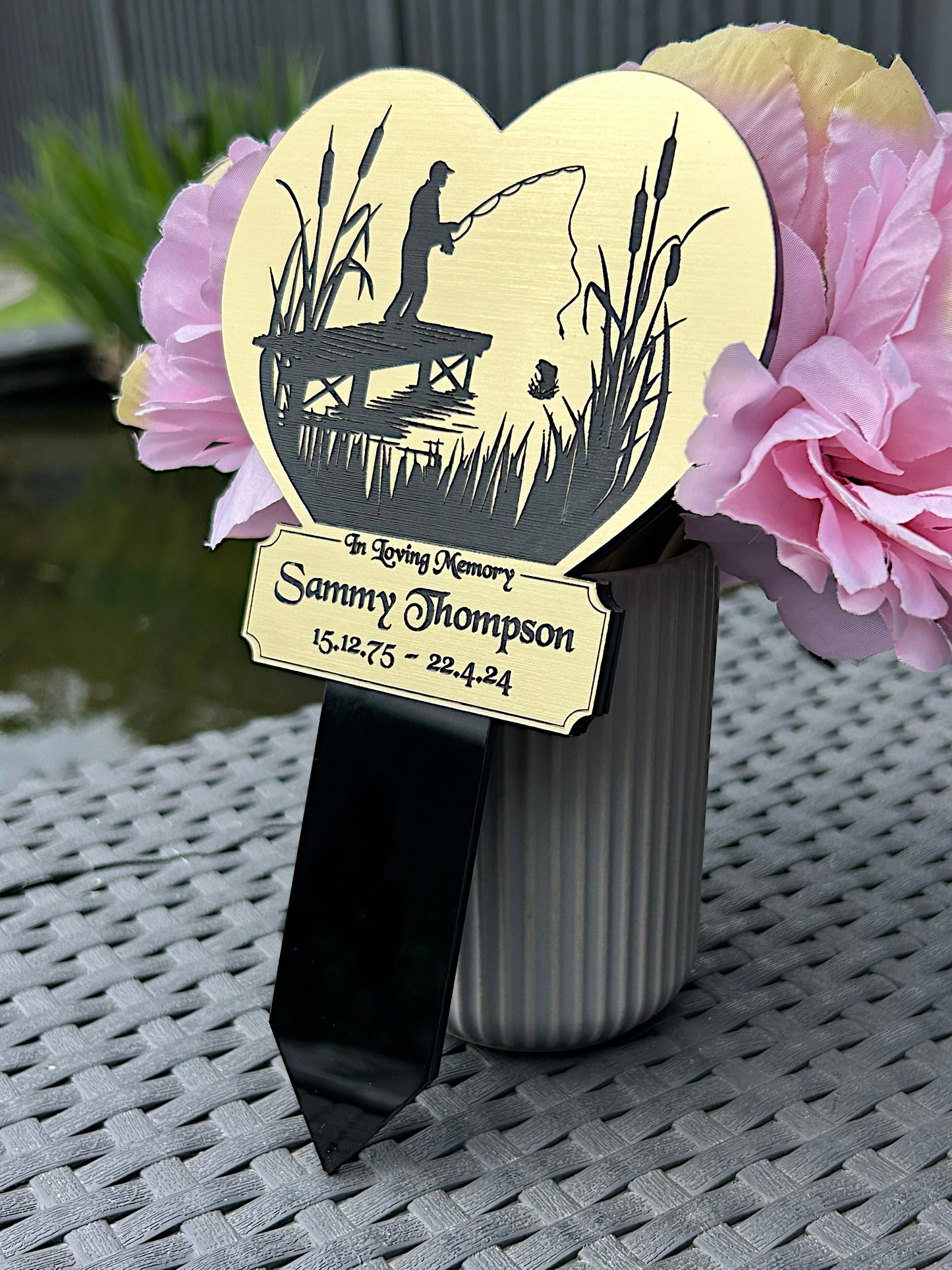 Memorial Plaque, Fishing Plaques, Remembrance Sign, Graver marker, Dad, Father, Mum, Pets, Heart, Silver
