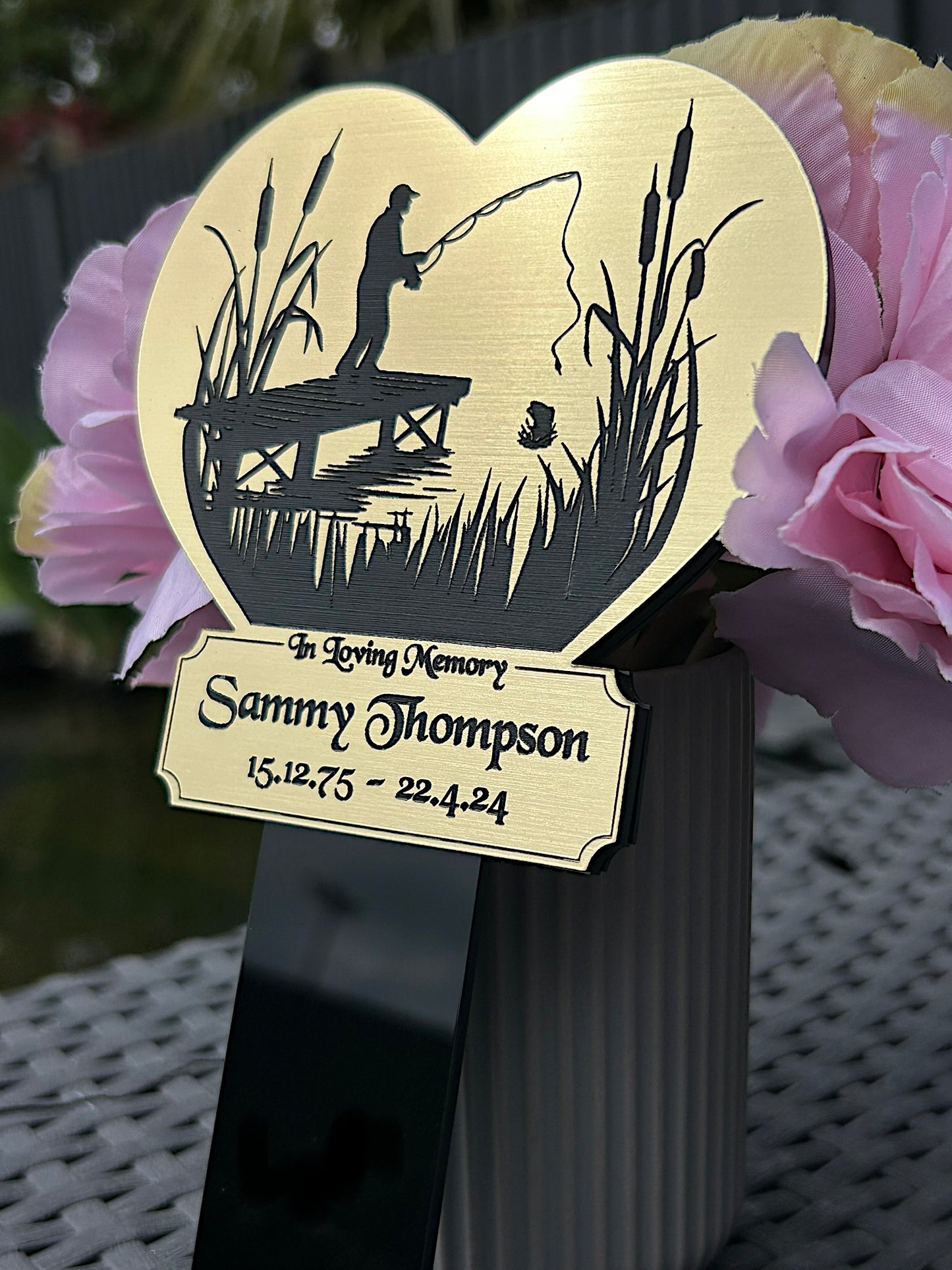 Memorial Plaque, Fishing Plaques, Remembrance Sign, Graver marker, Dad, Father, Mum, Pets, Heart, Silver