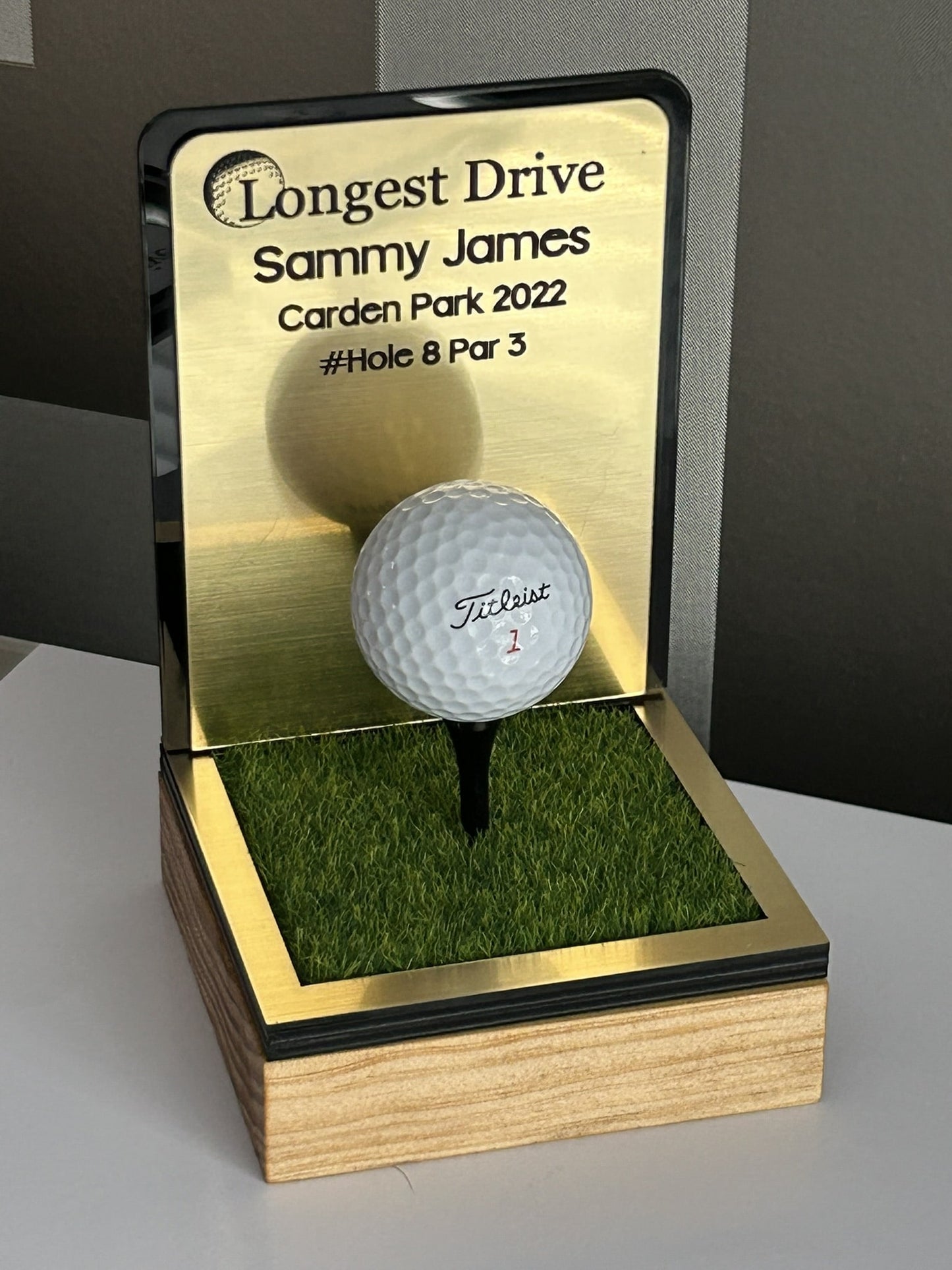Hole in one, Golf Gifts, Longest Drive, Nearest the pin, personalised Plaques, Keepsakes ,Gold