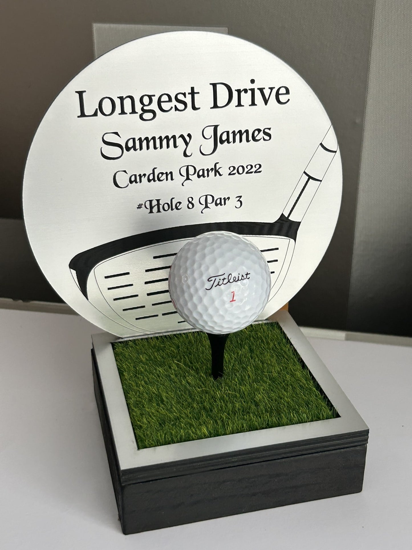 Hole in one, Golf Gifts, Longest Drive, Nearest the pin, personalised Plaques, Keepsakes ,Silver Driver