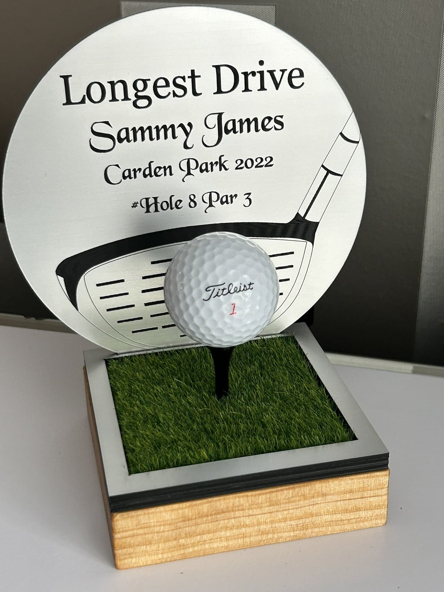 Hole in one, Golf Gifts, Longest Drive, Nearest the pin, personalised Plaques, Keepsakes ,Silver Driver