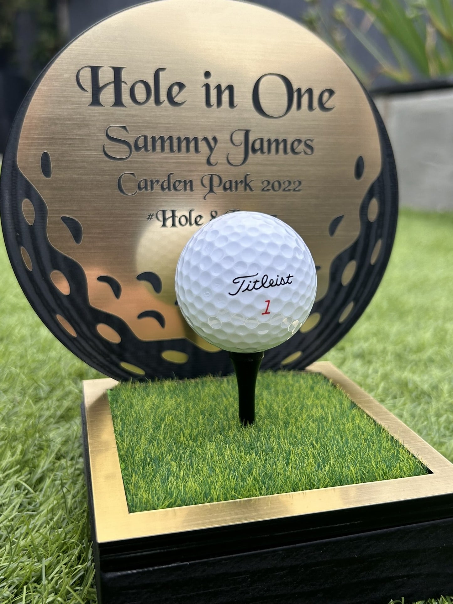 Hole in one, Golf Gifts, Longest Drive, Nearest the pin, personalised Plaques, Keepsakes ,Golf Ball Shape