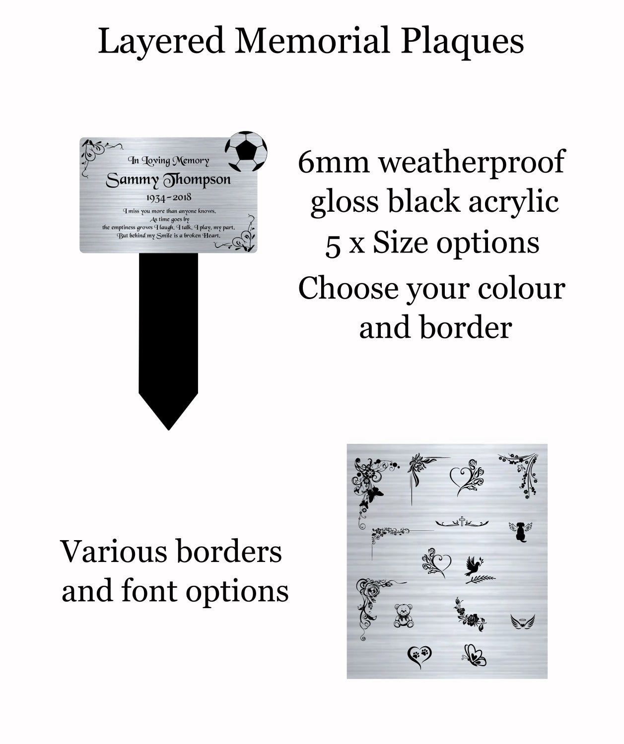 Memorial Plaque, Memorial Plaques for graves, Remembrance, Silver, Rounded, Football