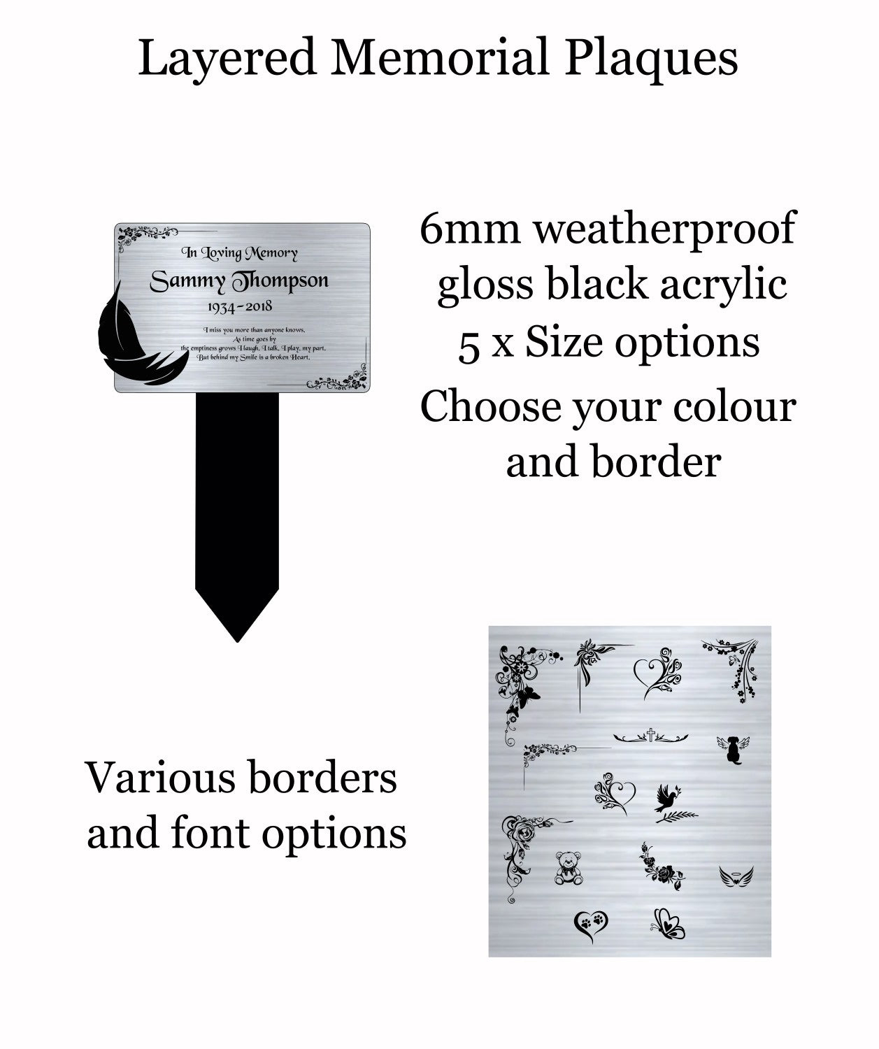 Memorial Plaque, Memorial Plaques for graves, Remembrance, Silver, Rounded, Feather