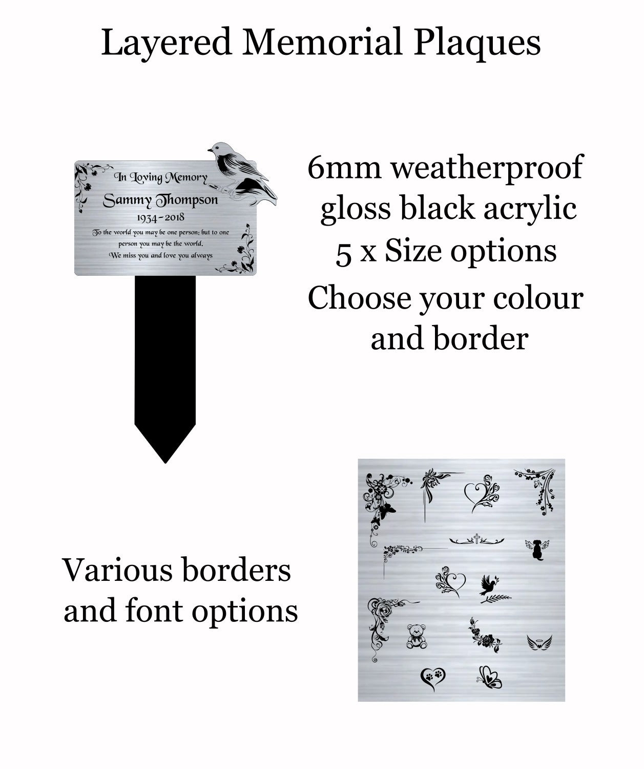 Memorial Plaque, Memorial Plaques for graves, Remembrance, Silver, Rounded, Robin