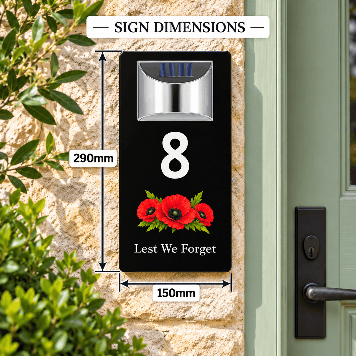 Personalised Solar House Number Sign – Lest We Forget or Your Own Image Soliders