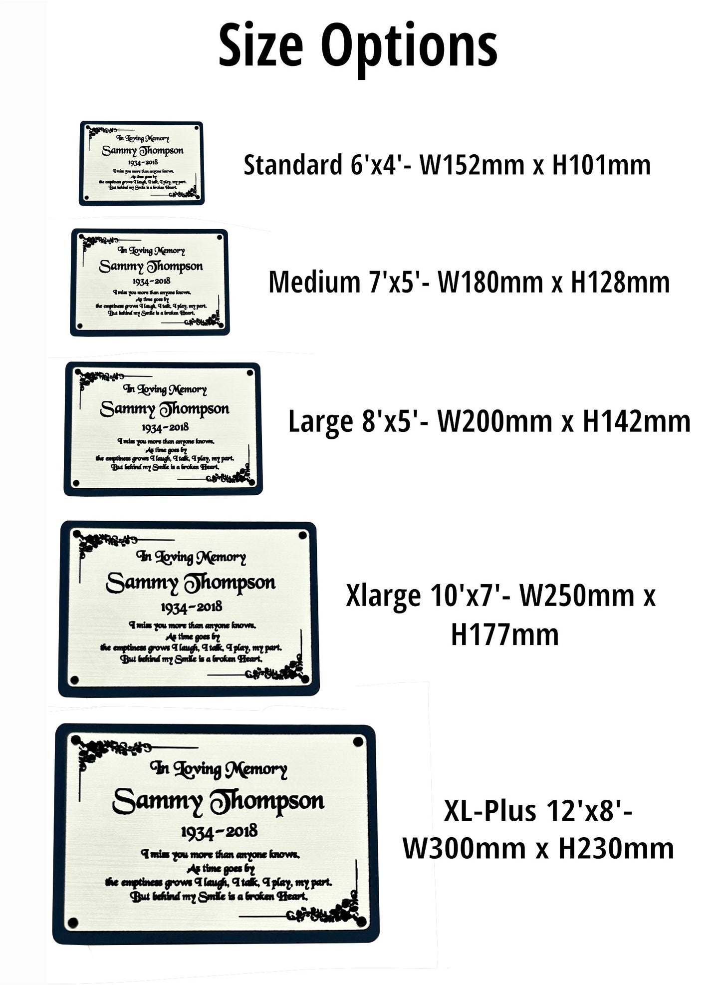 memorial bench plaque sizes