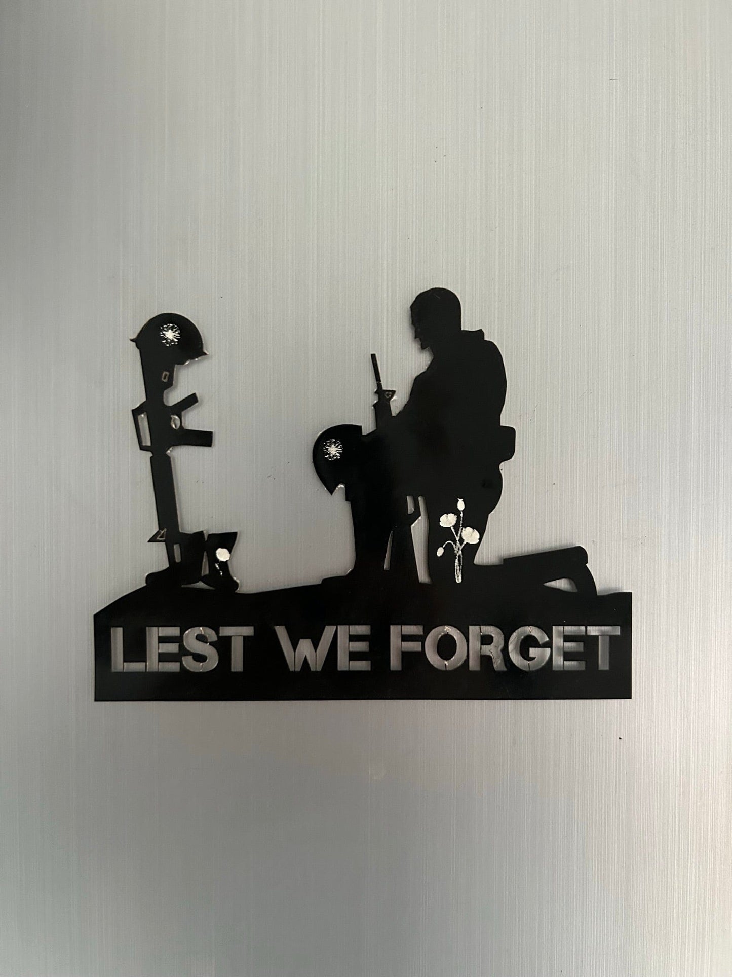 Remembrance Day Memorial Black Acrylic Gloss Lest we forget soldier fridge magnet