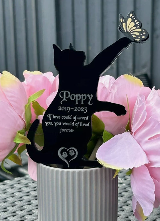 Pet Cat Memorial Butterfly Plaque, Pet memorial gifts, Grave Marker for Cemetery Gold, Silver