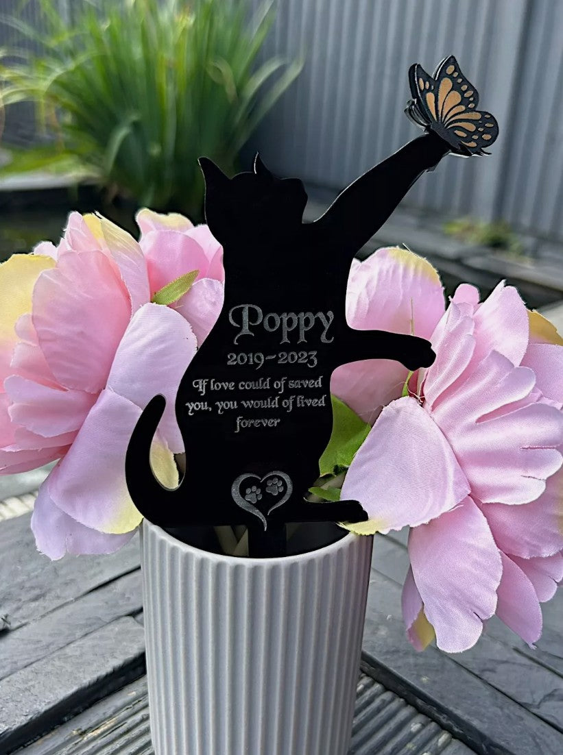 Pet Cat Memorial Butterfly Plaque, Pet memorial gifts, Grave Marker for Cemetery Gold, Silver