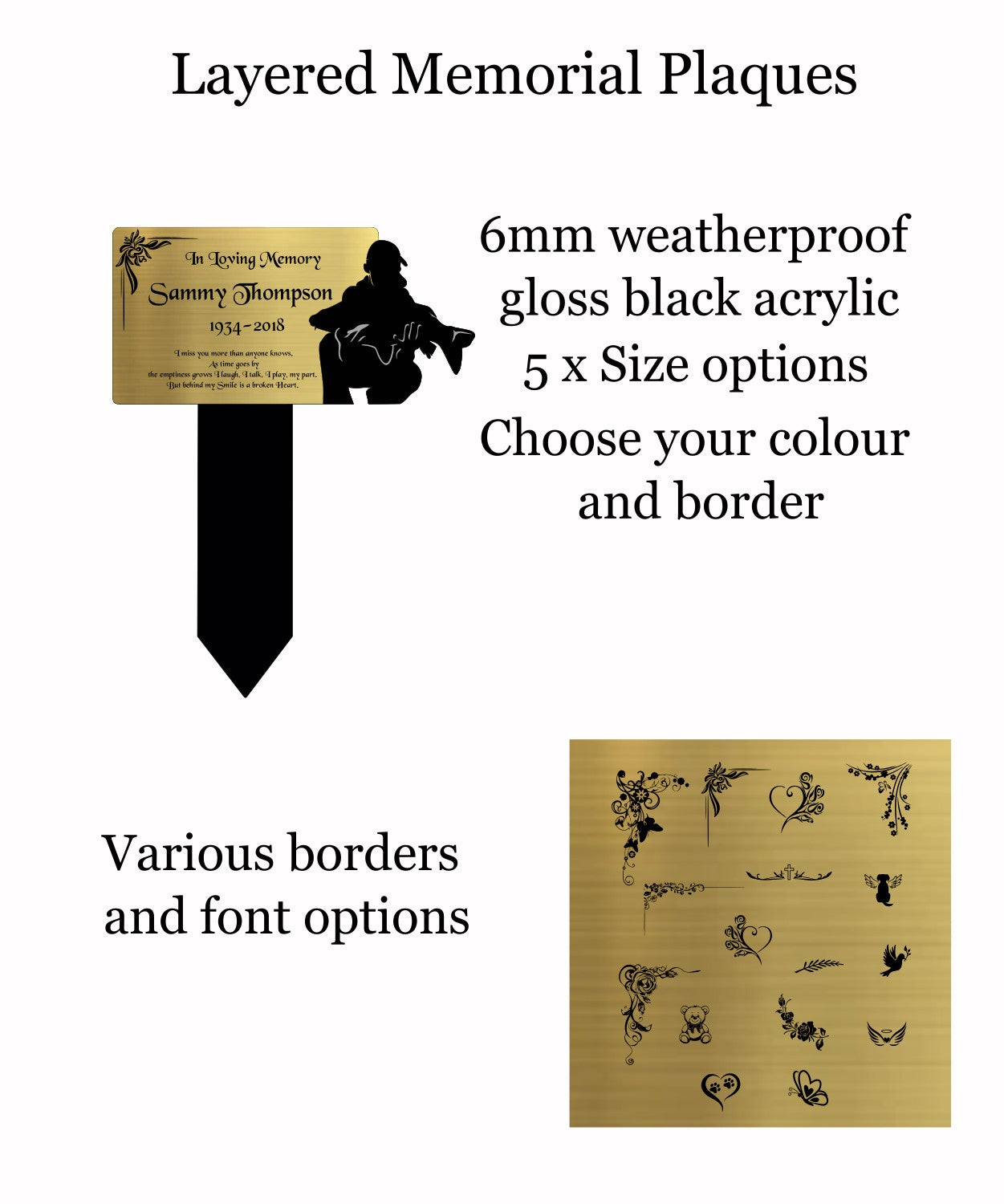 Memorial Plaque, Memorial Plaques for graves, Remembrance, Gold, Rounded, Carp Fishing