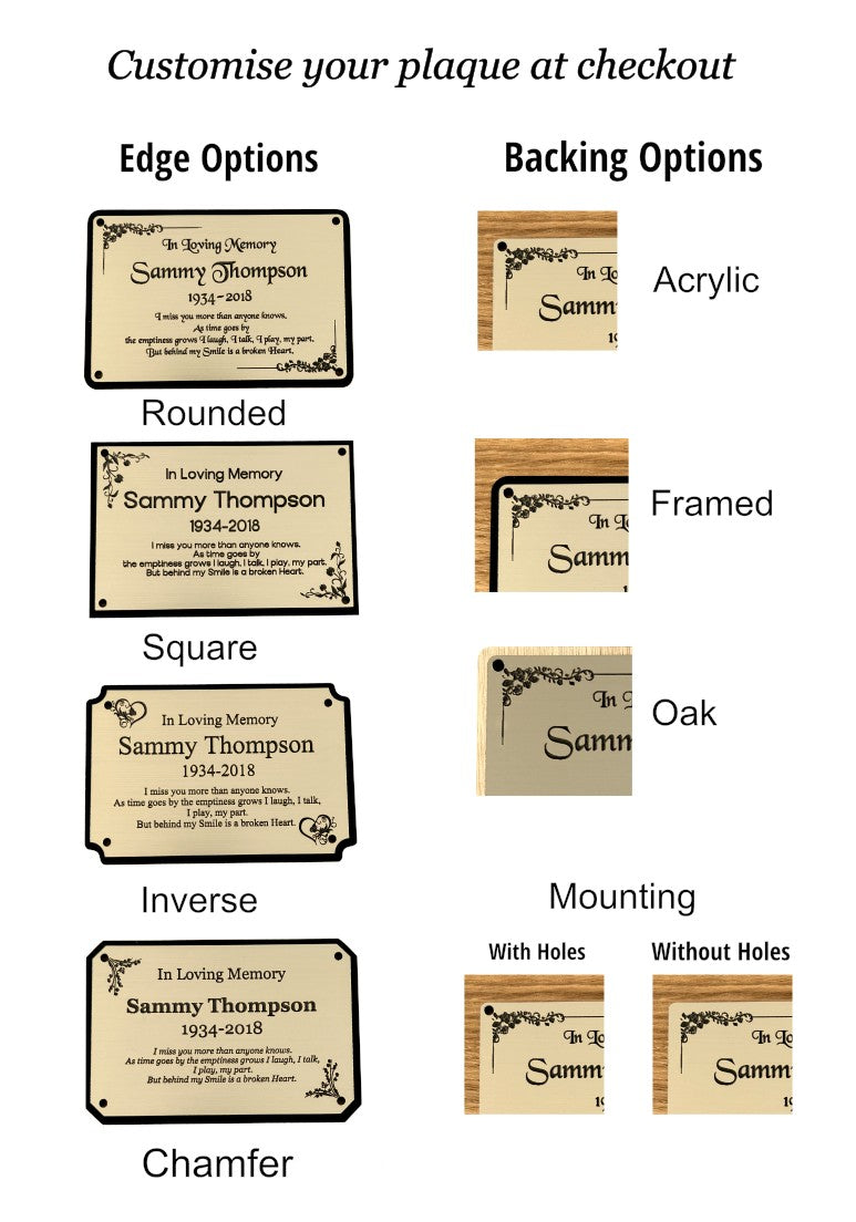 memorial bench plaque size options