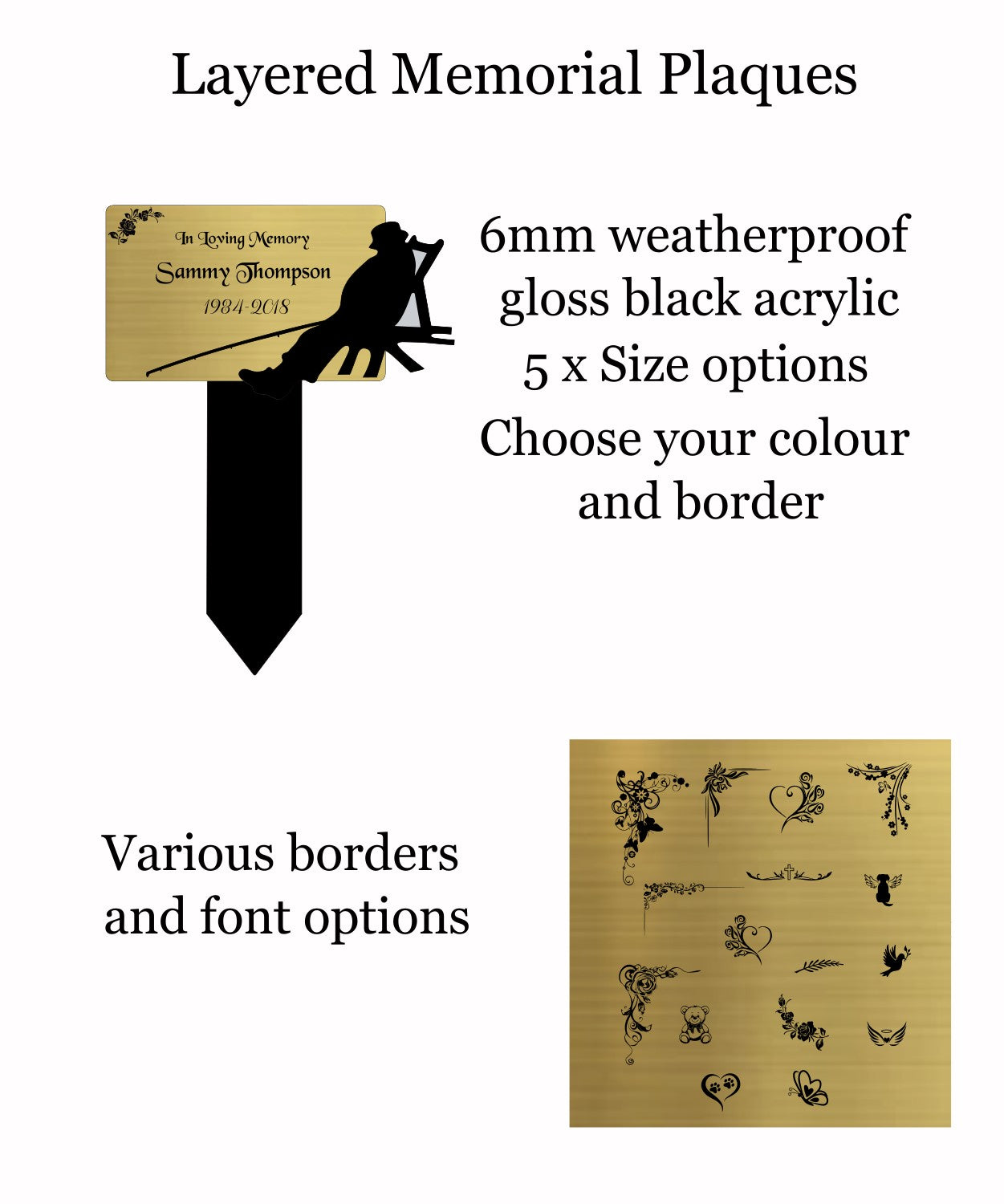 Memorial Plaque, Memorial Plaques for graves, Remembrance, Gold, Rounded, Fishing
