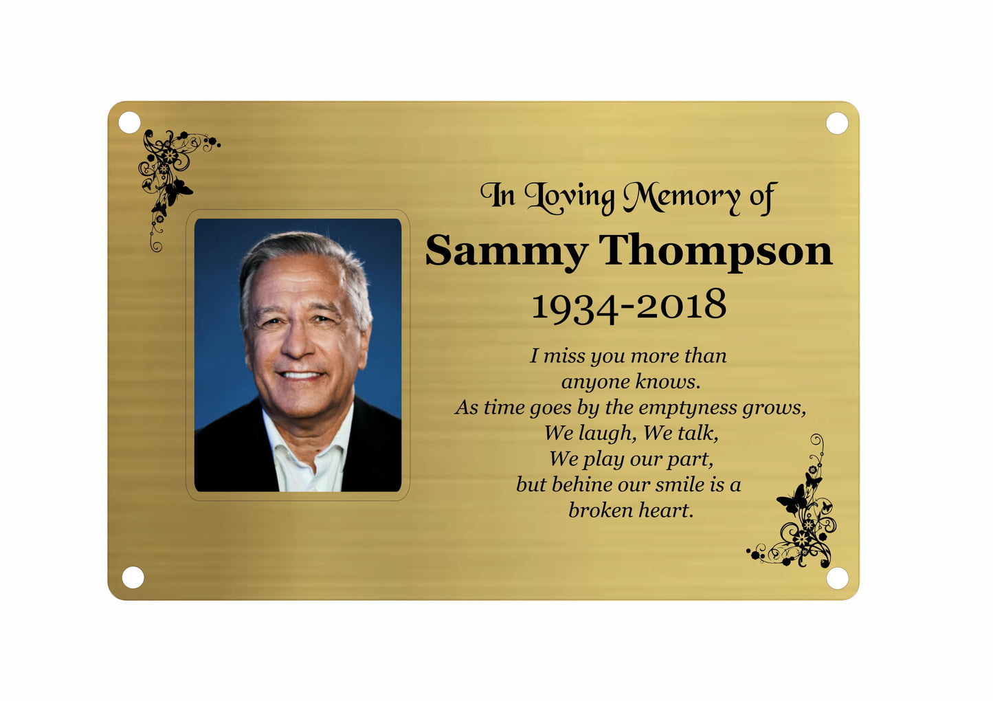 Memorial Photo Plaque, 6x4 Engraved Bench Plaques, Engraved Tree Sign, Gold, Weatherproof, Grave