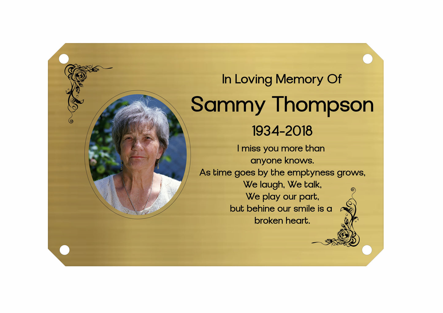 Memorial Photo Plaque, 6x4 Engraved Bench Plaques, Engraved Tree Sign, Gold, Weatherproof, Grave