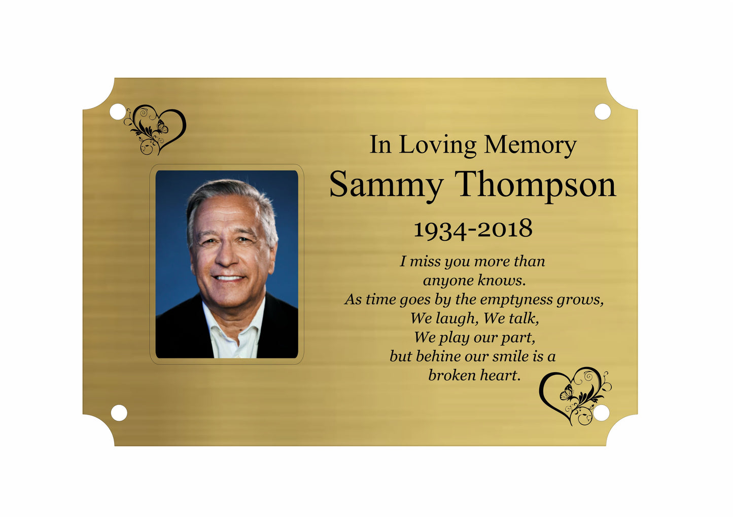 Memorial Photo Plaque, 6x4 Engraved Bench Plaques, Engraved Tree Sign, Gold, Weatherproof, Grave