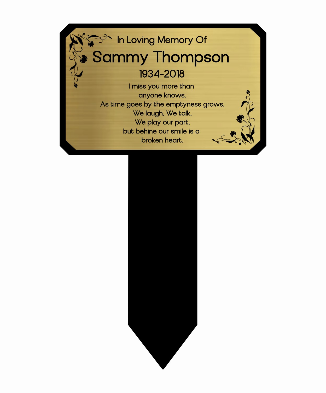 Memorial Plaque, Memorial Plaques for graves, Remembrance, Gold, Chamfer Shape