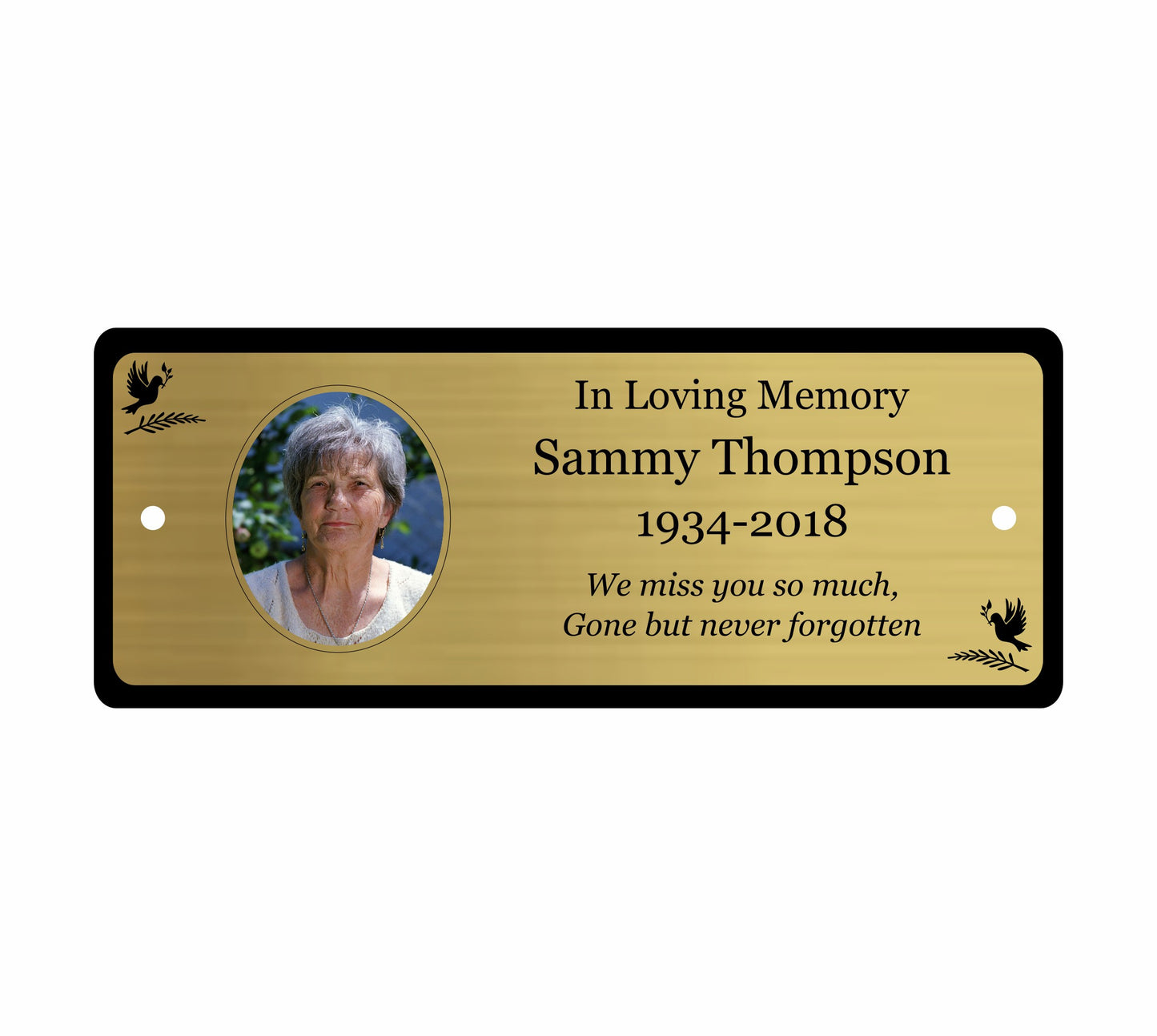 Memorial Photo Plaque, Engraved Bench Plaques, Engraved Tree Sign, Gold, Weatherproof, Grave