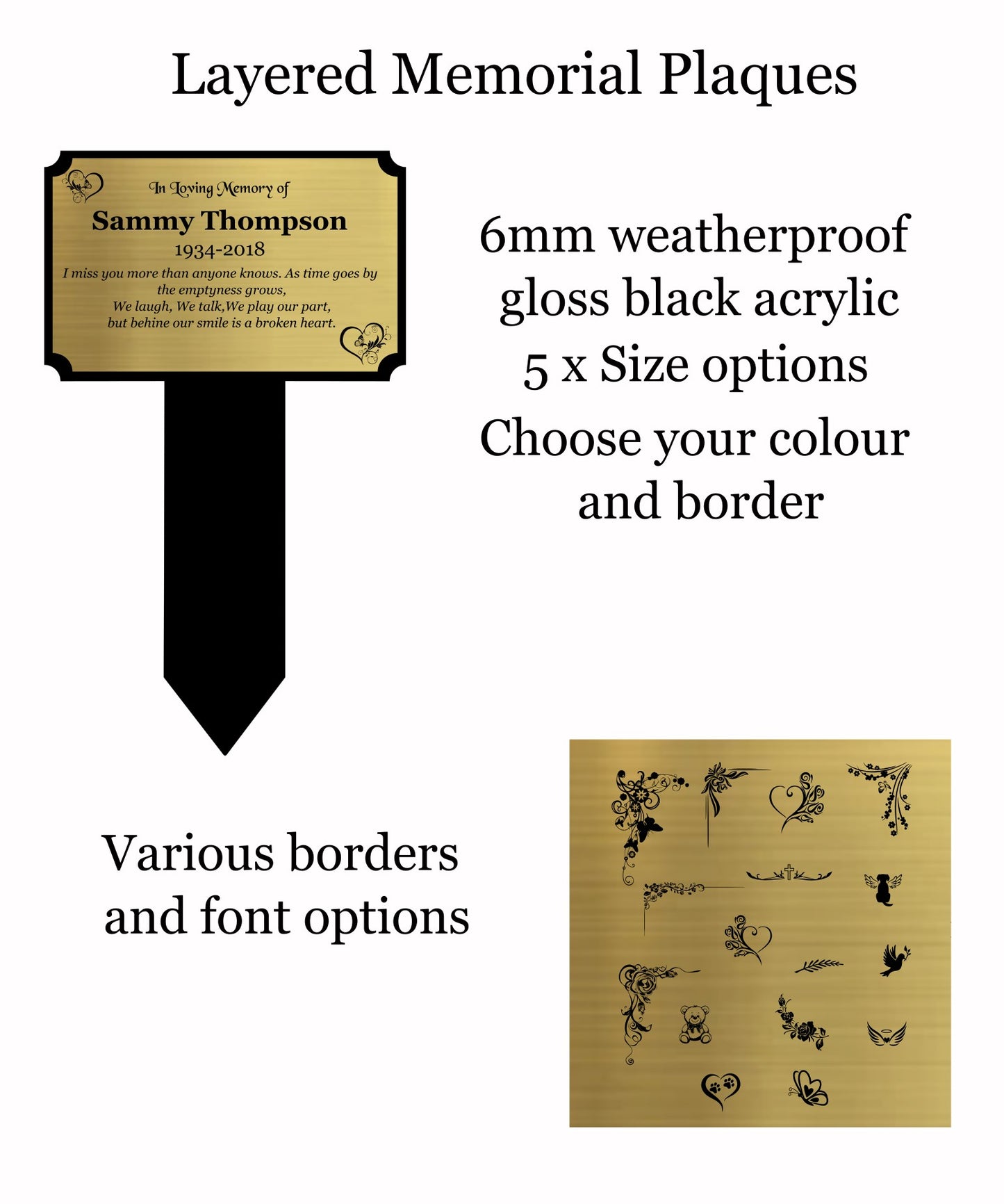 Memorial Plaque, Memorial Plaques for graves, Remembrance, Gold, Chamfer Shape