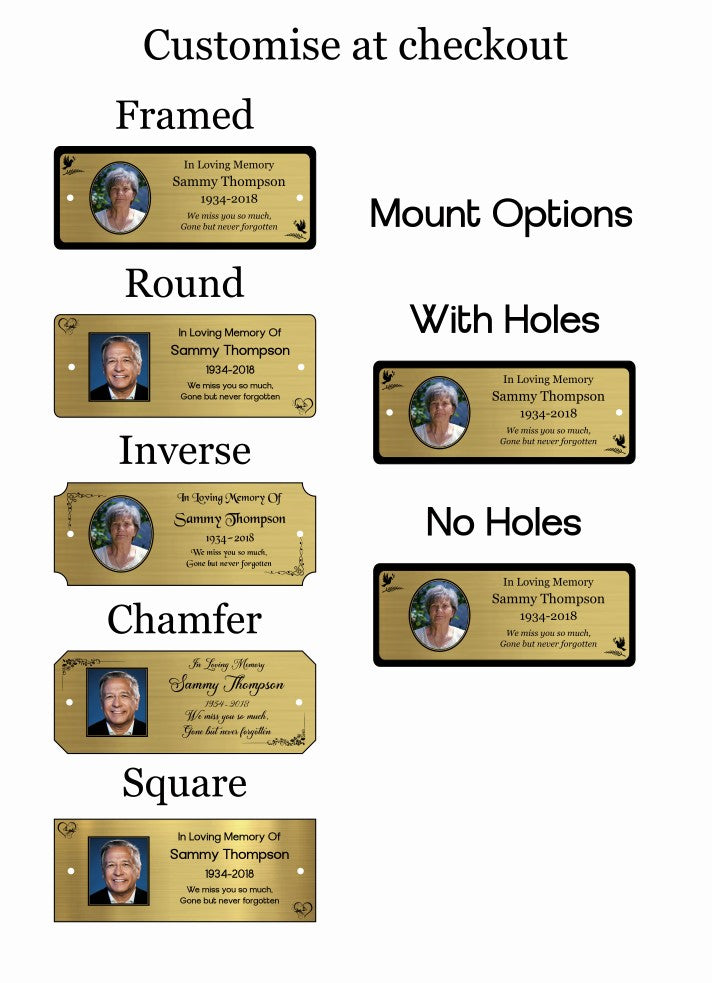 Memorial Photo Plaque, Engraved Bench Plaques, Engraved Tree Sign, Gold, Weatherproof, Grave