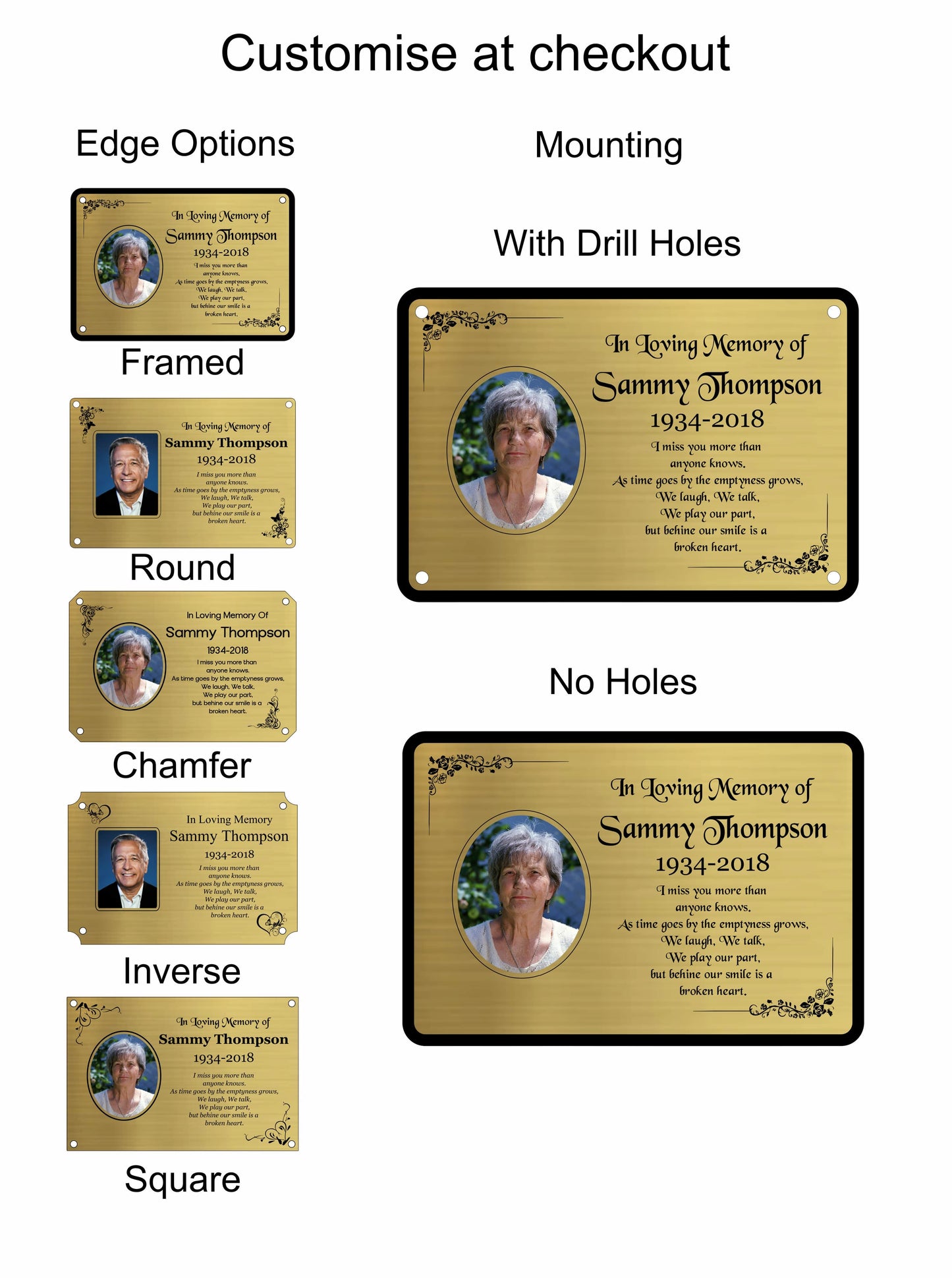 Memorial Photo Plaque, 6x4 Engraved Bench Plaques, Engraved Tree Sign, Gold, Weatherproof, Grave