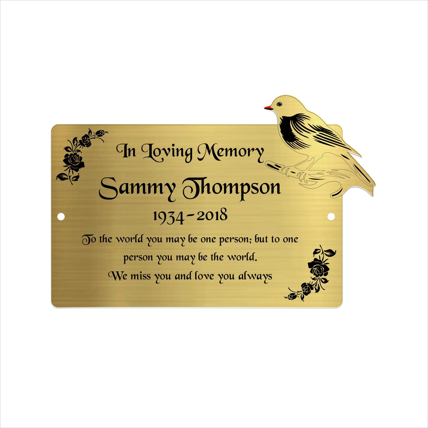 Memorial Bench Plaque, 6x4 Engraved Bench Plaques, Engraved Tree Sign, Gold, Weatherproof, Grave, Gold Robin