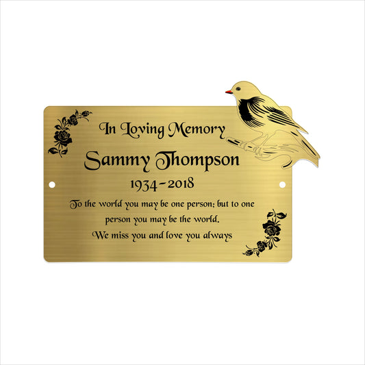 Memorial Bench Plaque, 6x4 Engraved Bench Plaques, Engraved Tree Sign, Gold, Weatherproof, Grave, Gold Robin
