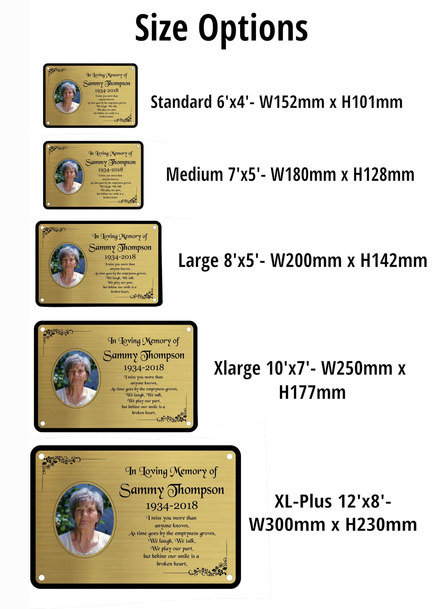 Memorial Photo Plaque, 6x4 Engraved Bench Plaques, Engraved Tree Sign, Gold, Weatherproof, Grave