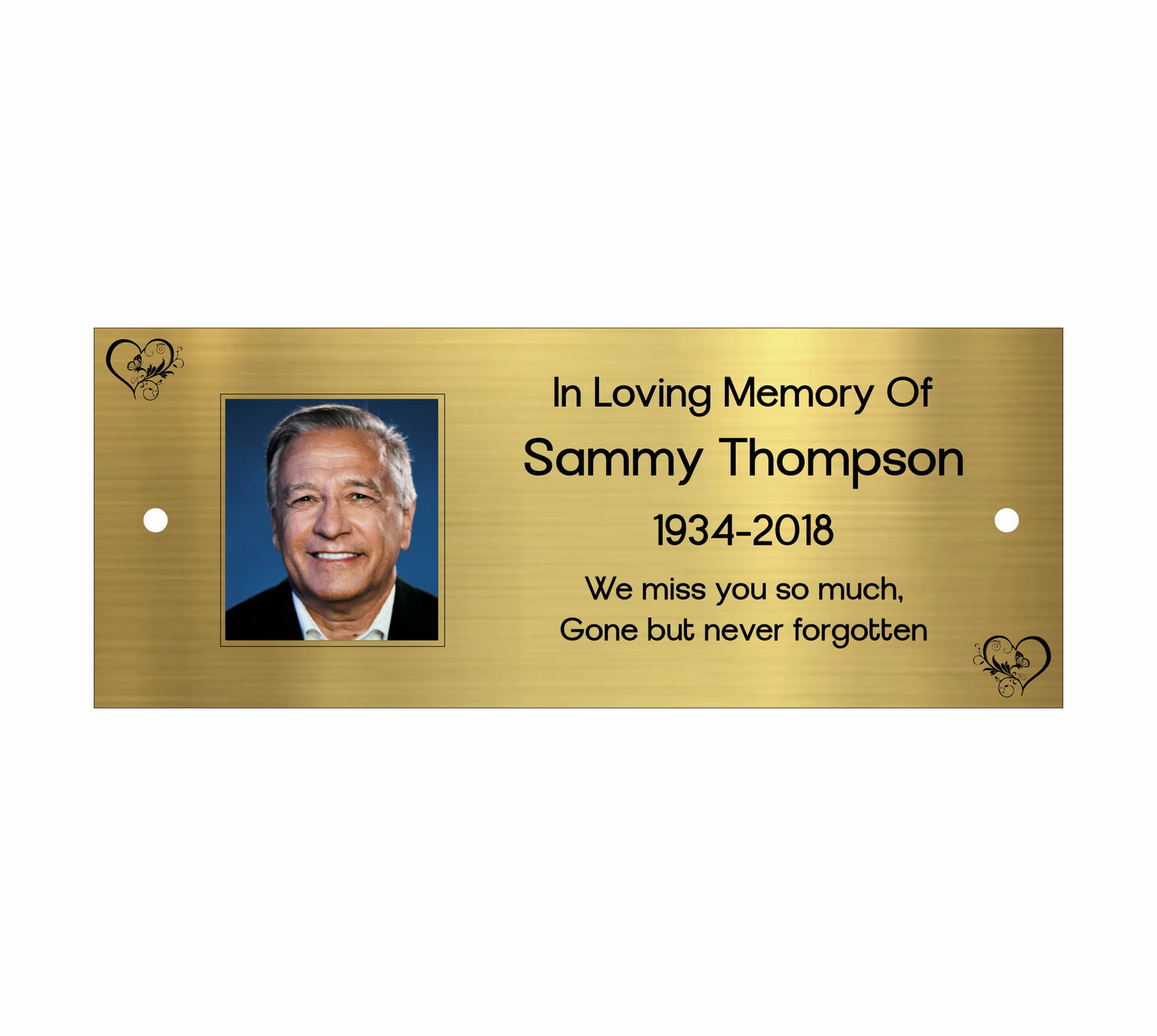 Memorial Photo Plaque, Engraved Bench Plaques, Engraved Tree Sign, Gold, Weatherproof, Grave