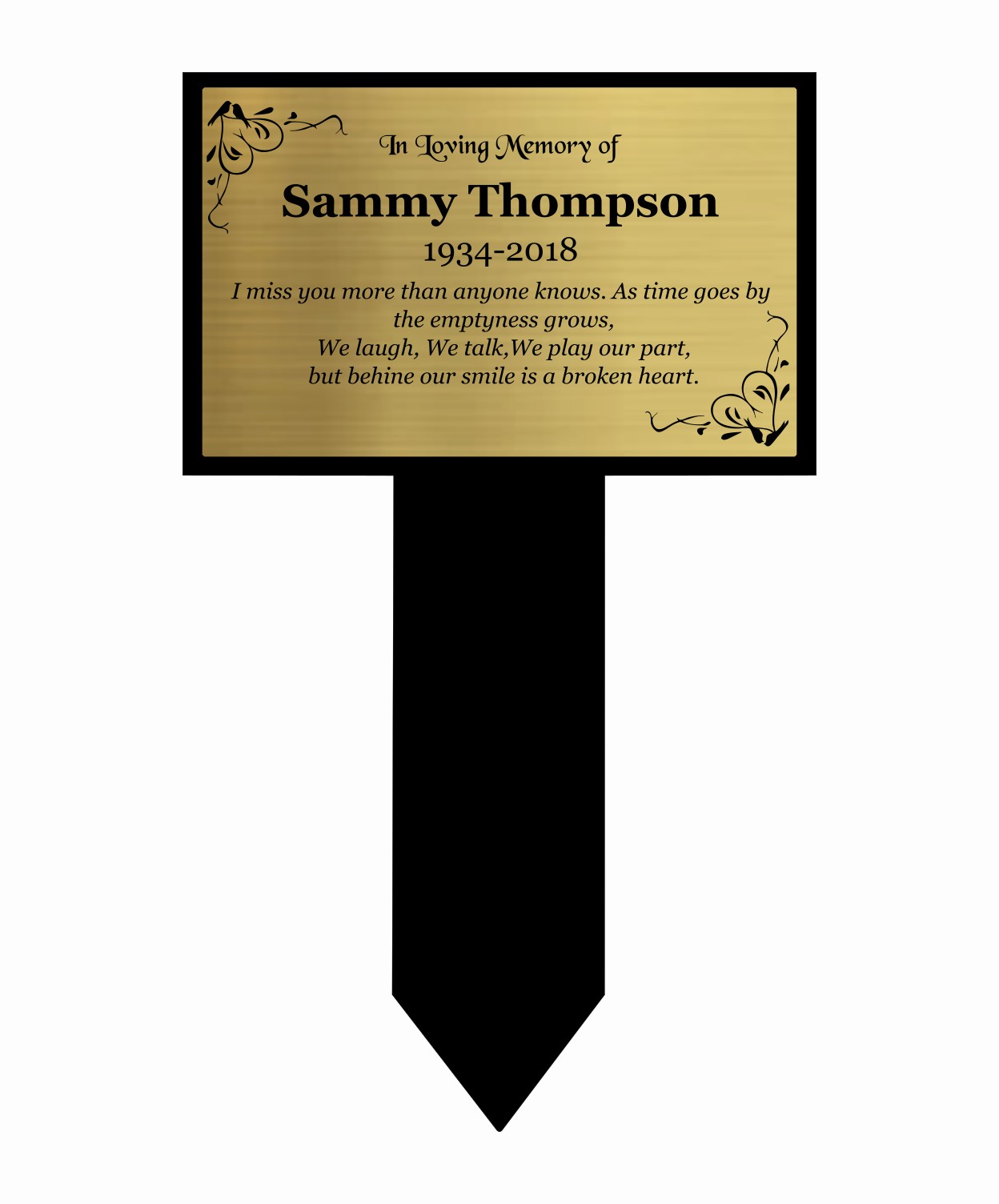 Memorial Plaque, Memorial Plaques for graves, Remembrance, Gold, Straight Shape