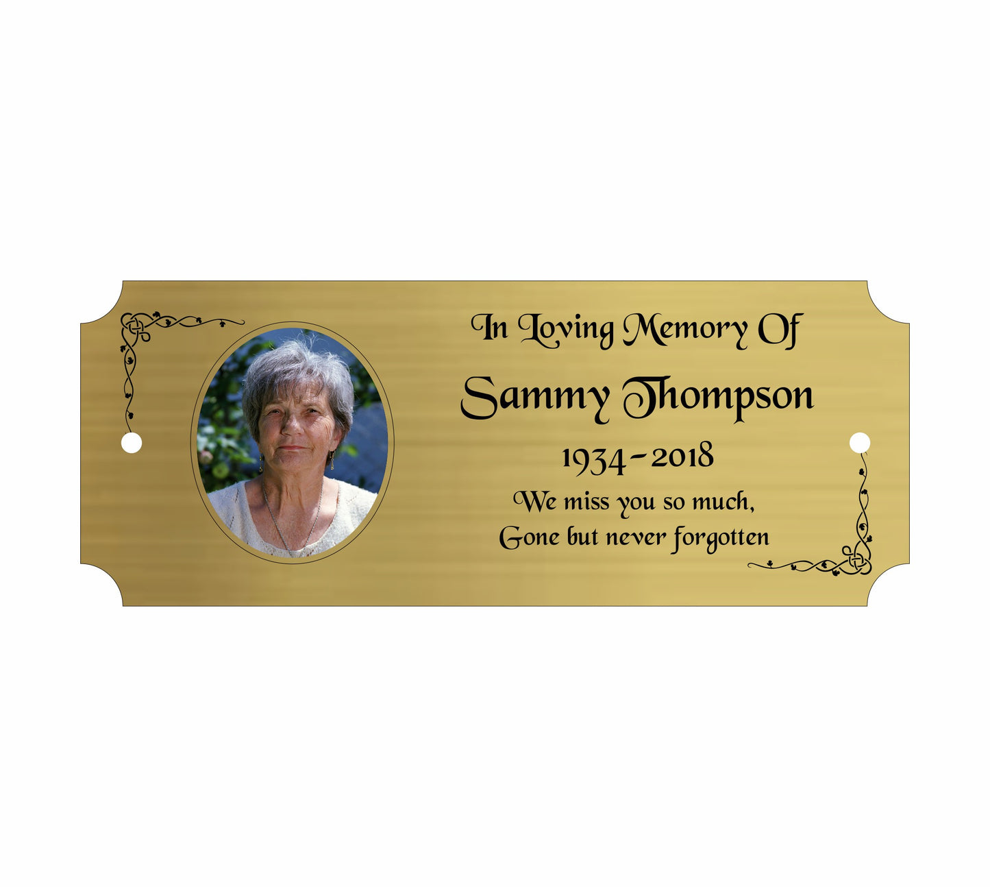 Memorial Photo Plaque, Engraved Bench Plaques, Engraved Tree Sign, Gold, Weatherproof, Grave