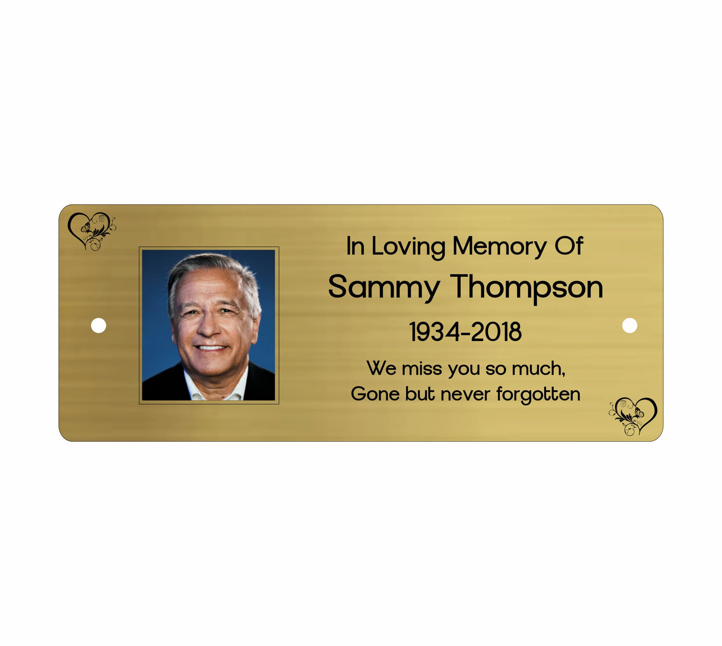 Memorial Photo Plaque, Engraved Bench Plaques, Engraved Tree Sign, Gold, Weatherproof, Grave