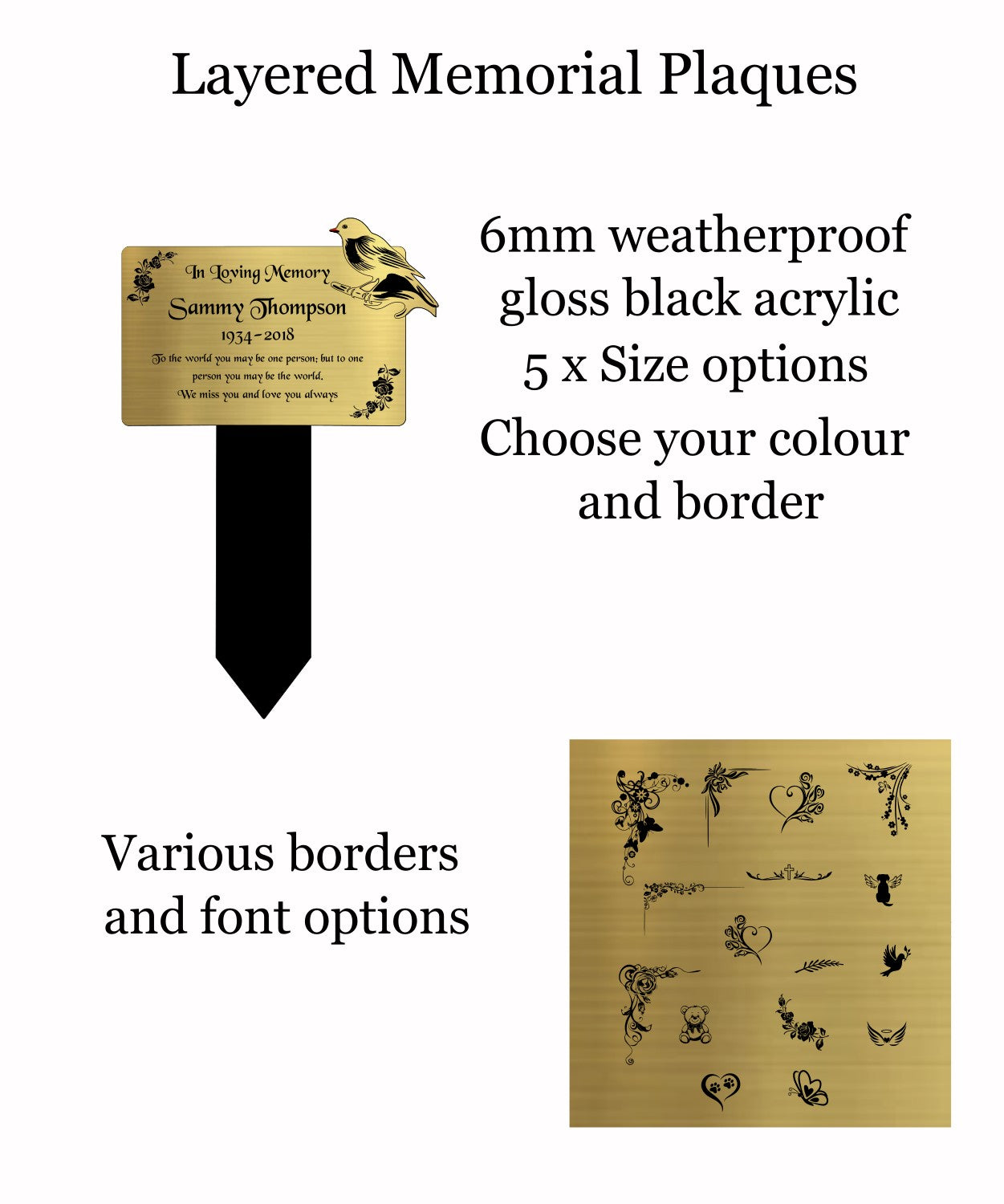 Memorial Plaque, Memorial Plaques for graves, Remembrance, Gold, Rounded, Robin