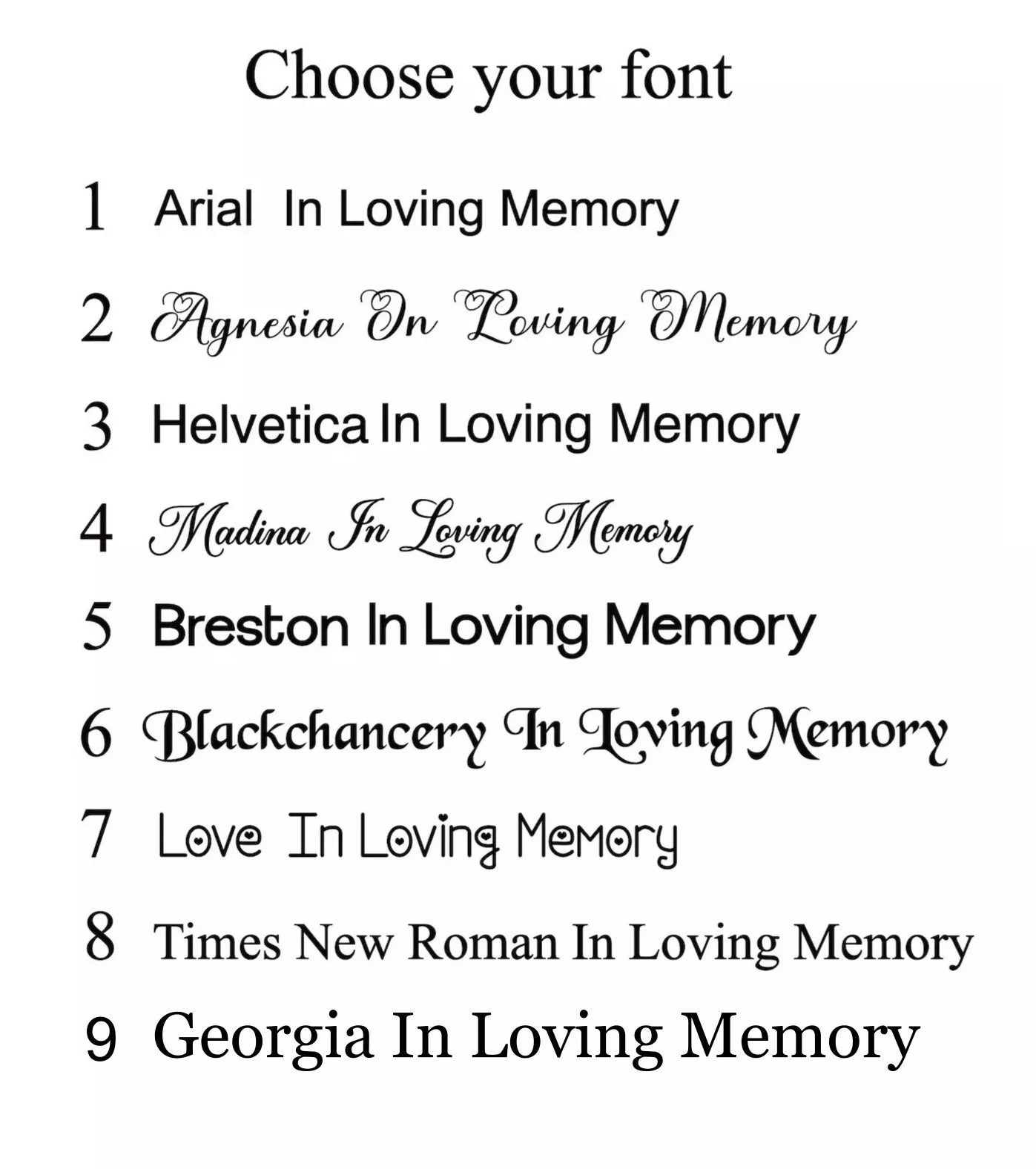 memorial plaque font options