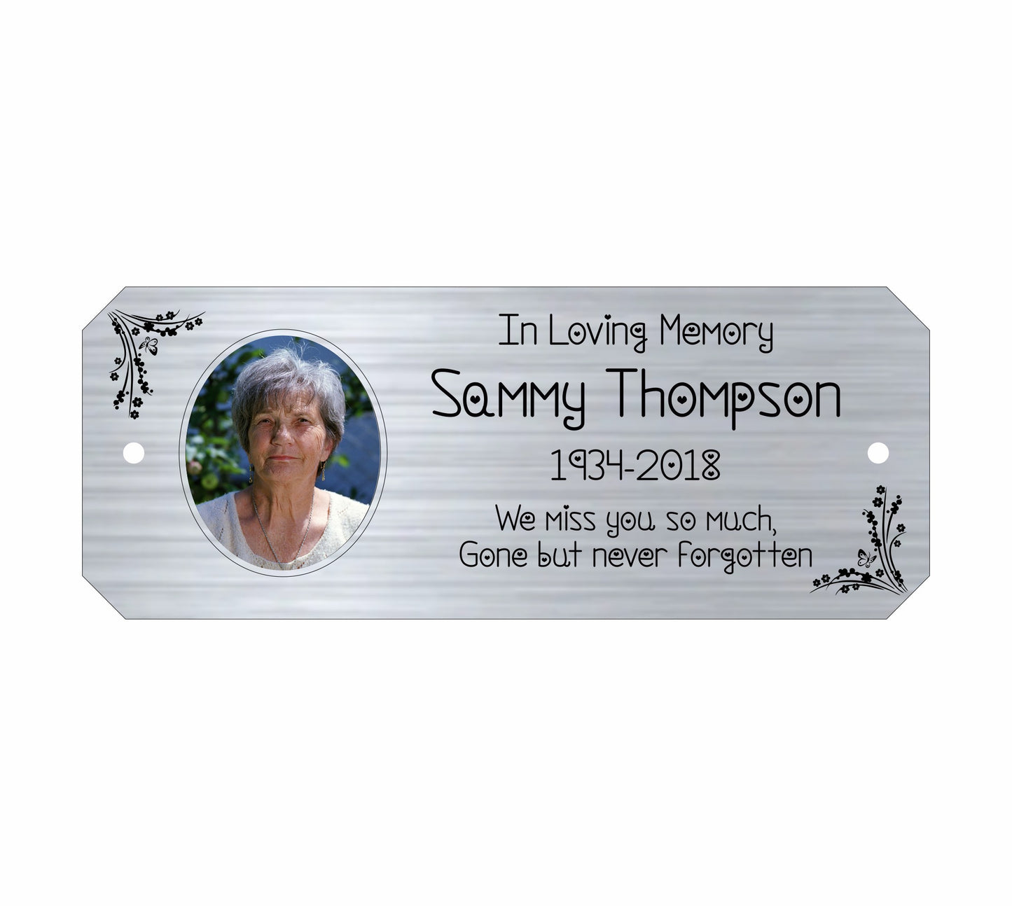 Memorial Photo Plaque, Engraved Bench Plaques, Engraved Tree Sign, Silver, Weatherproof, Grave