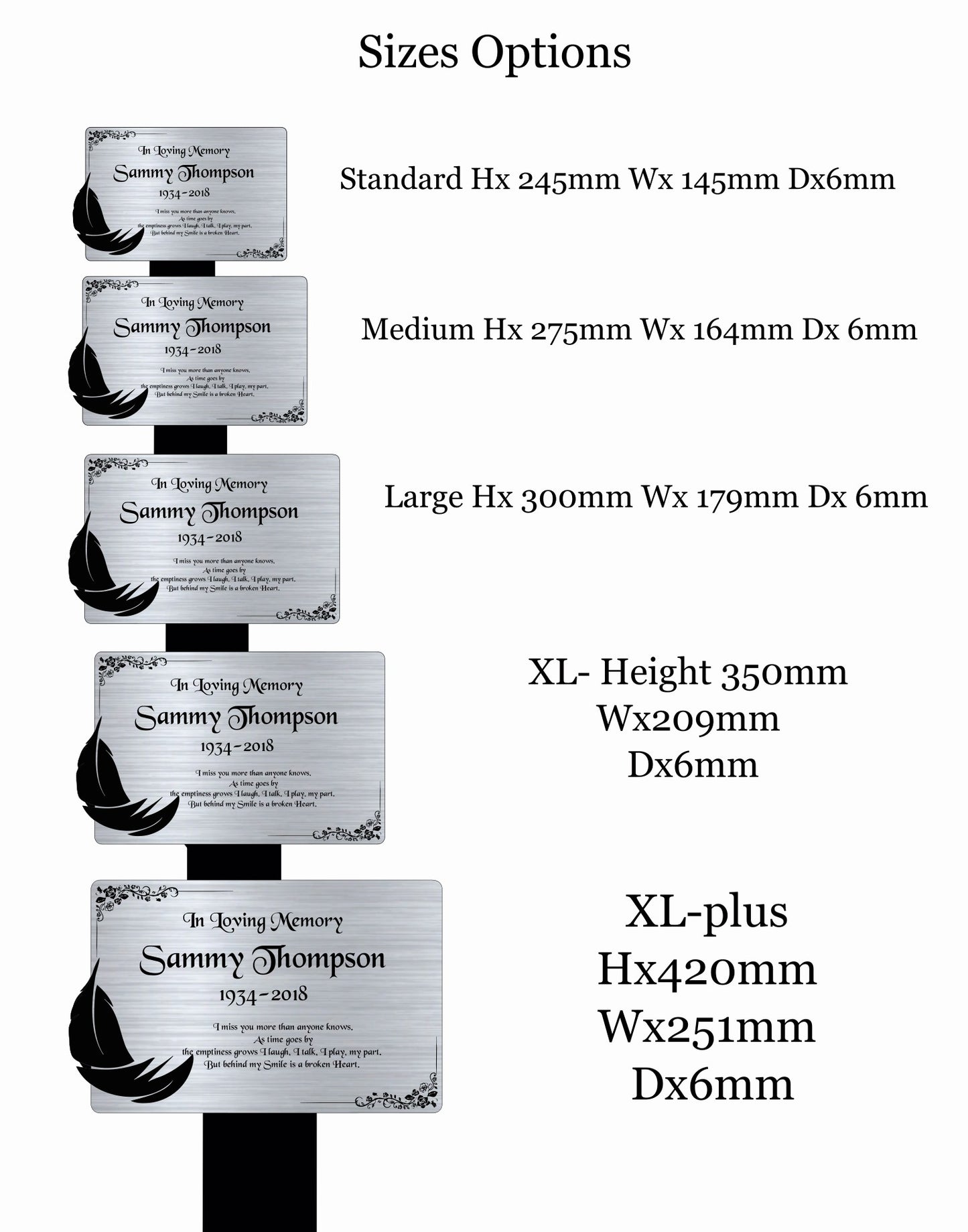 Memorial Plaque, Memorial Plaques for graves, Remembrance, Silver, Rounded, Feather